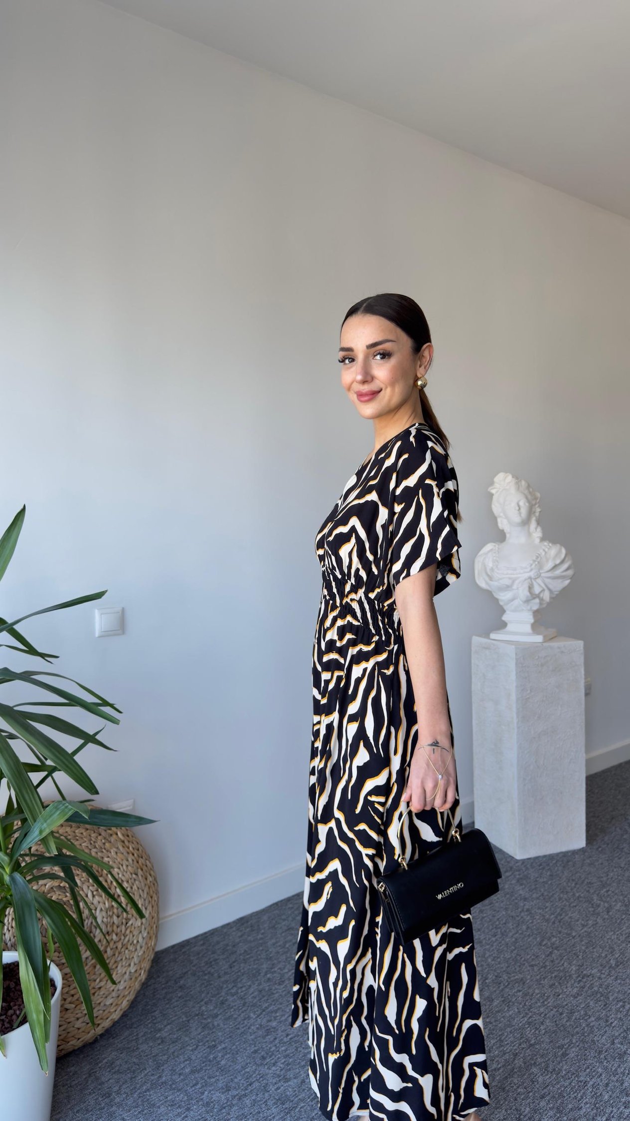 Kahve Renk Geçişli Zebra Desen Elbise 