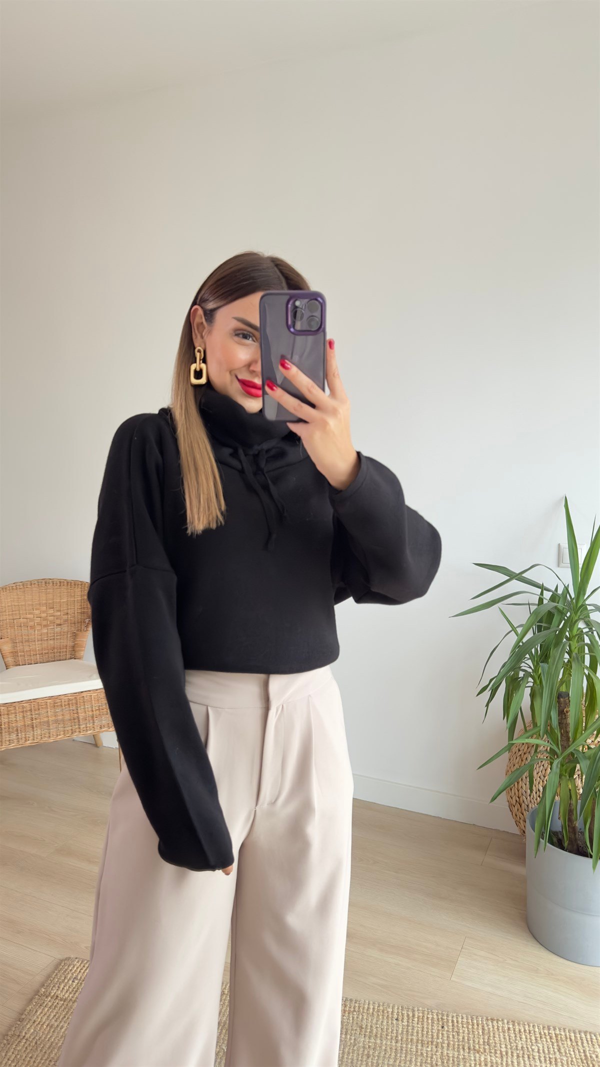 Boğazlı Basic Siyah Triko