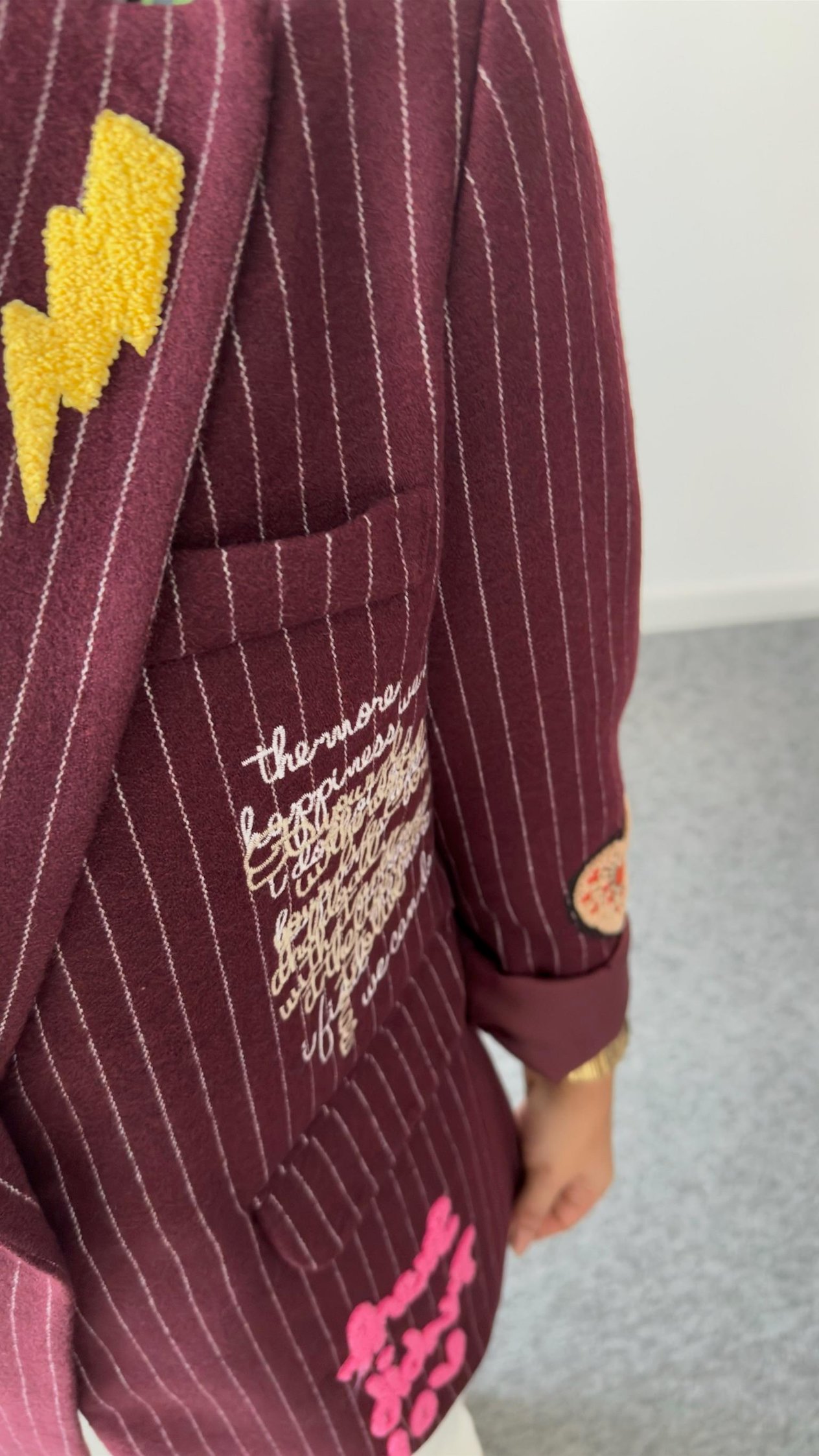 Bordo Jovena Nakış Detaylı Tasarım Kaşe Blazer