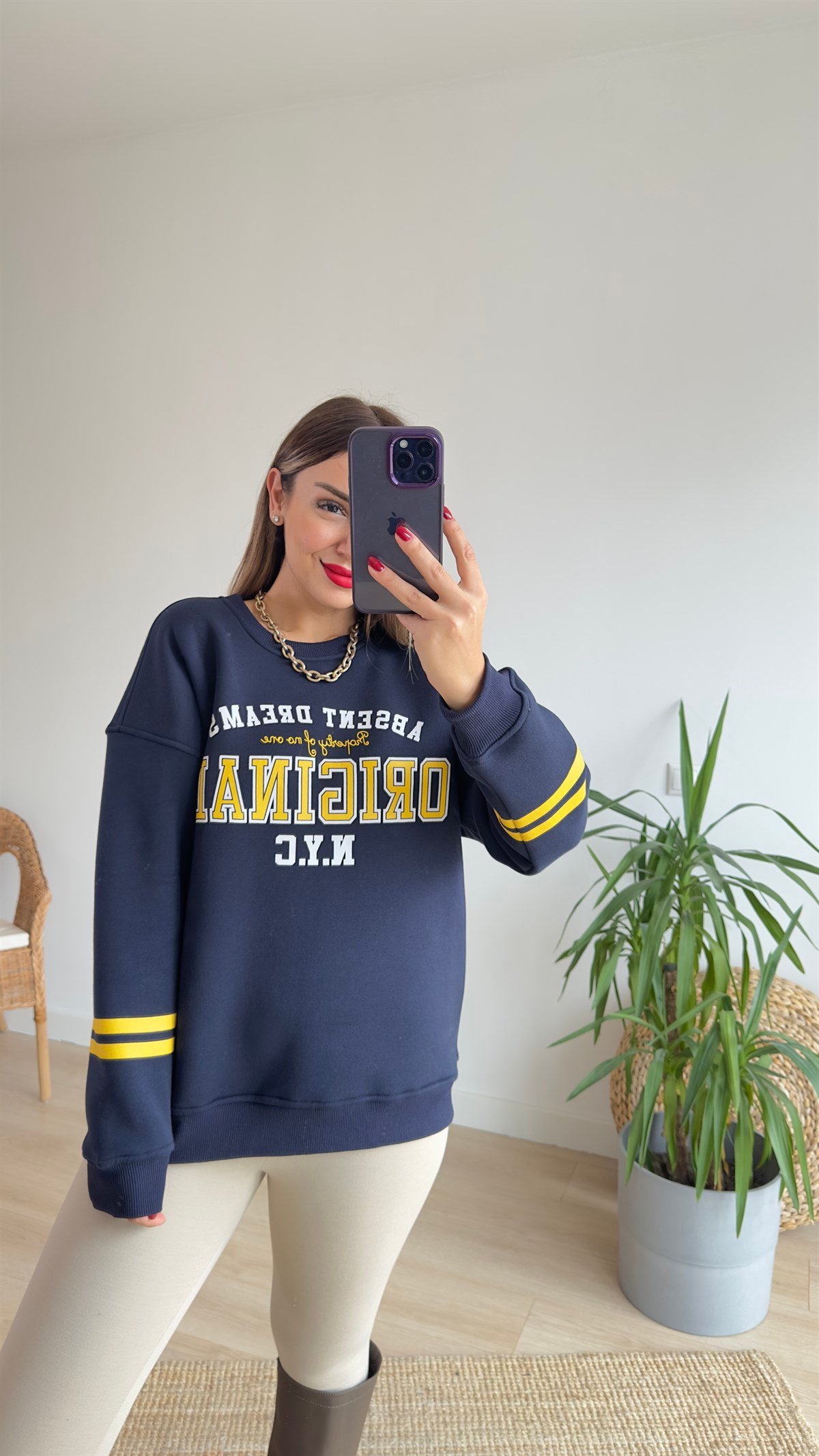 Original Baskı Lacivert Sweat