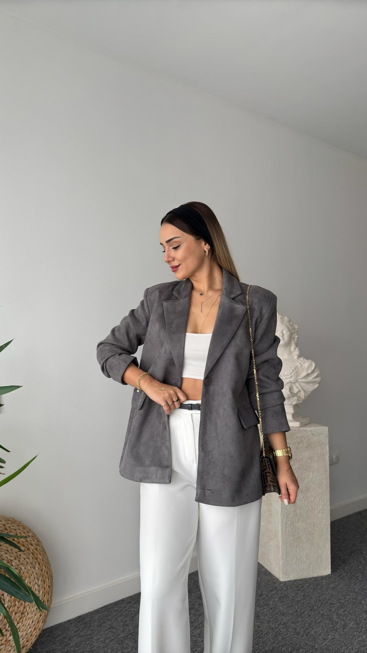 Quir Gri Süet Blazer Ceket