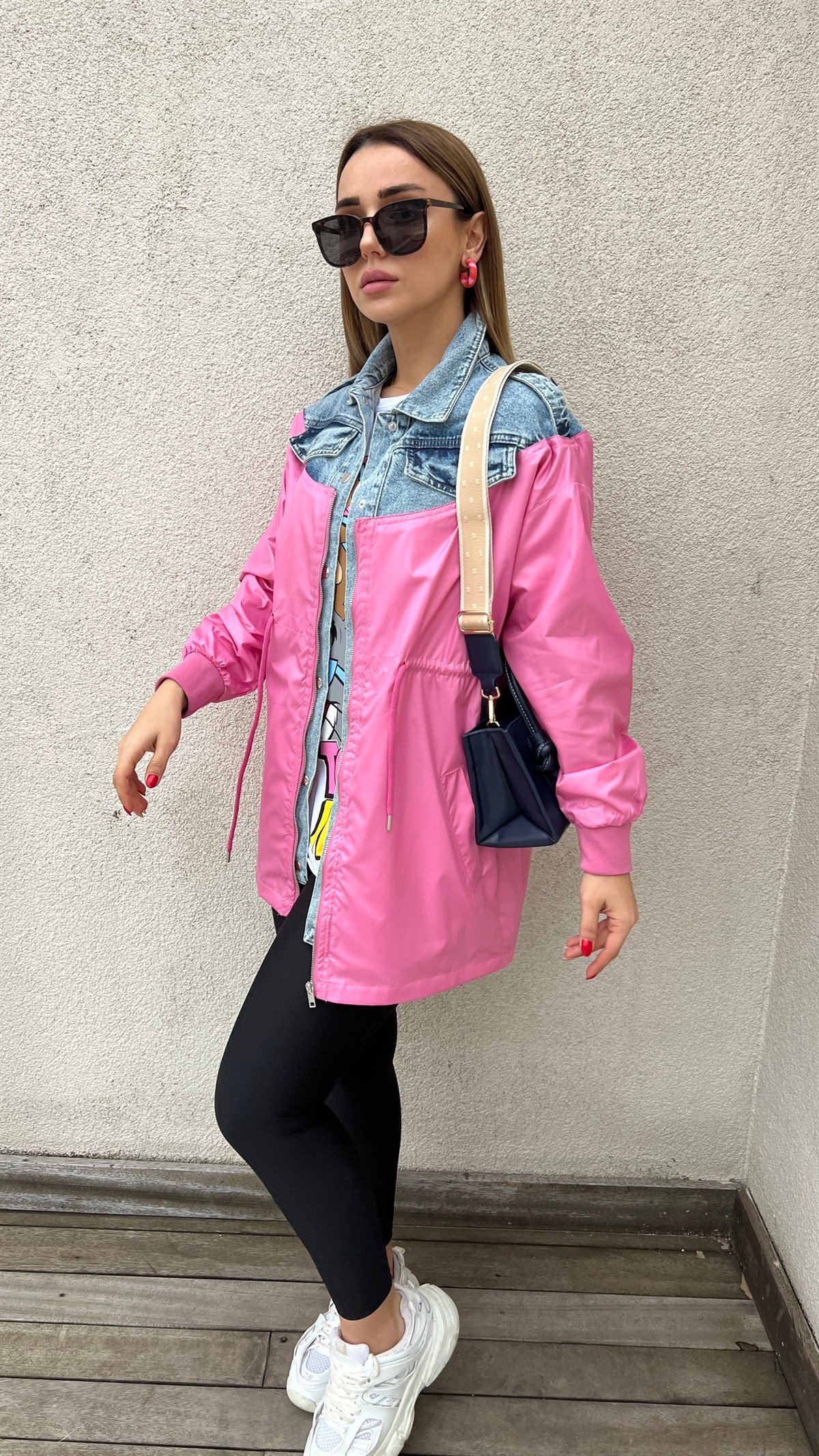 Kot Garnili Pembe Tasarım Trençkot