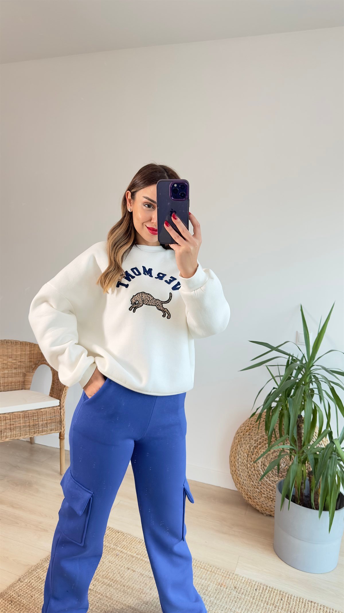 Leopar Baskı Beyaz Sweat
