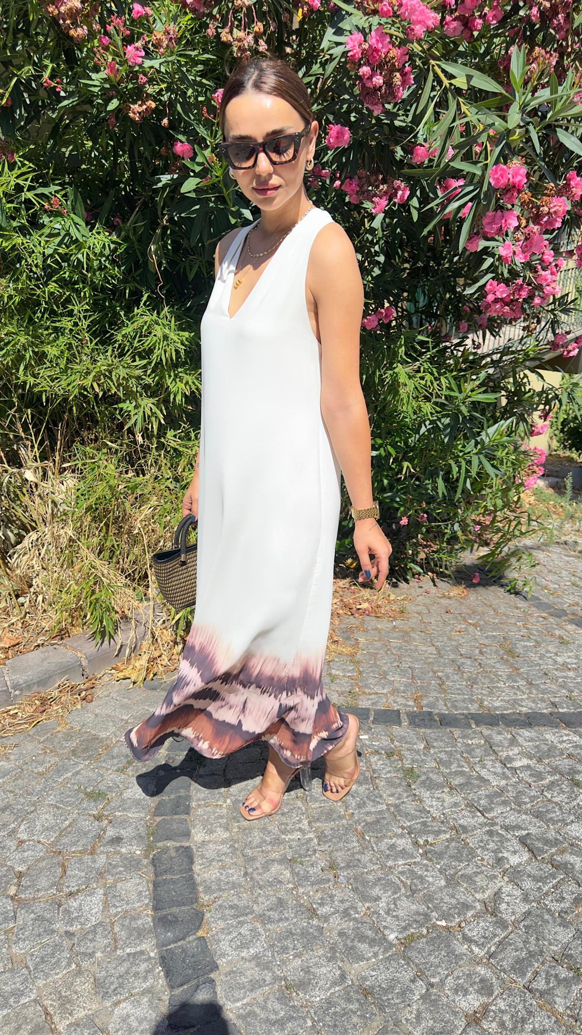 Orj Model Eteği Batik Desen Elbise