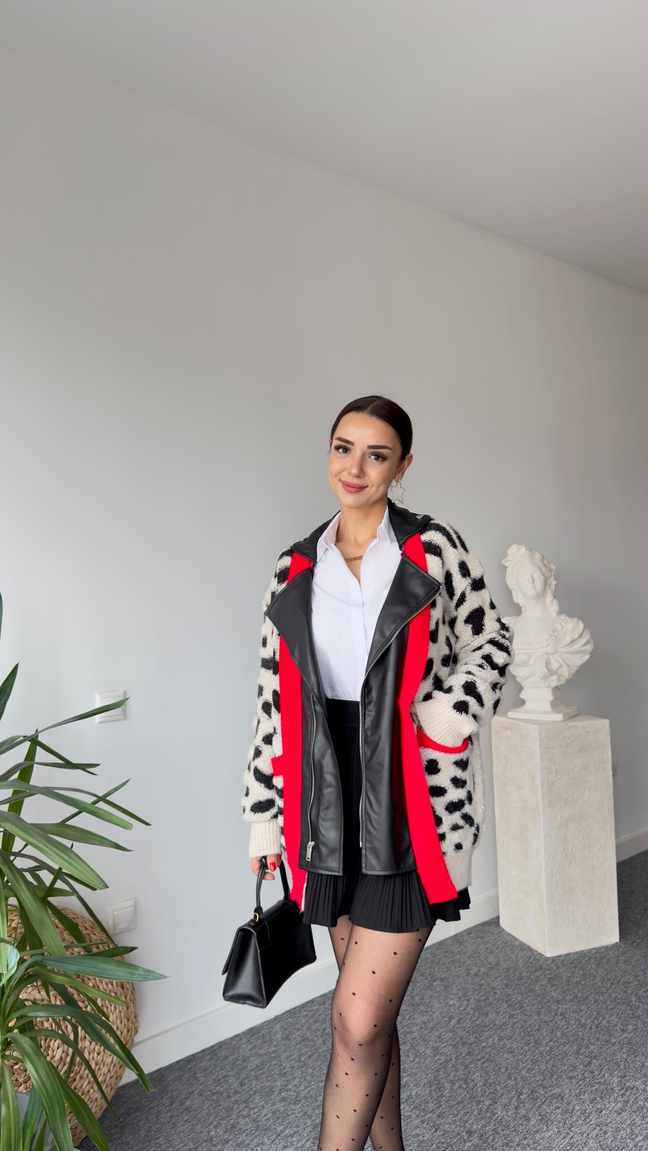 Deri Detaylı Tasarım Leopar Desen Hırka