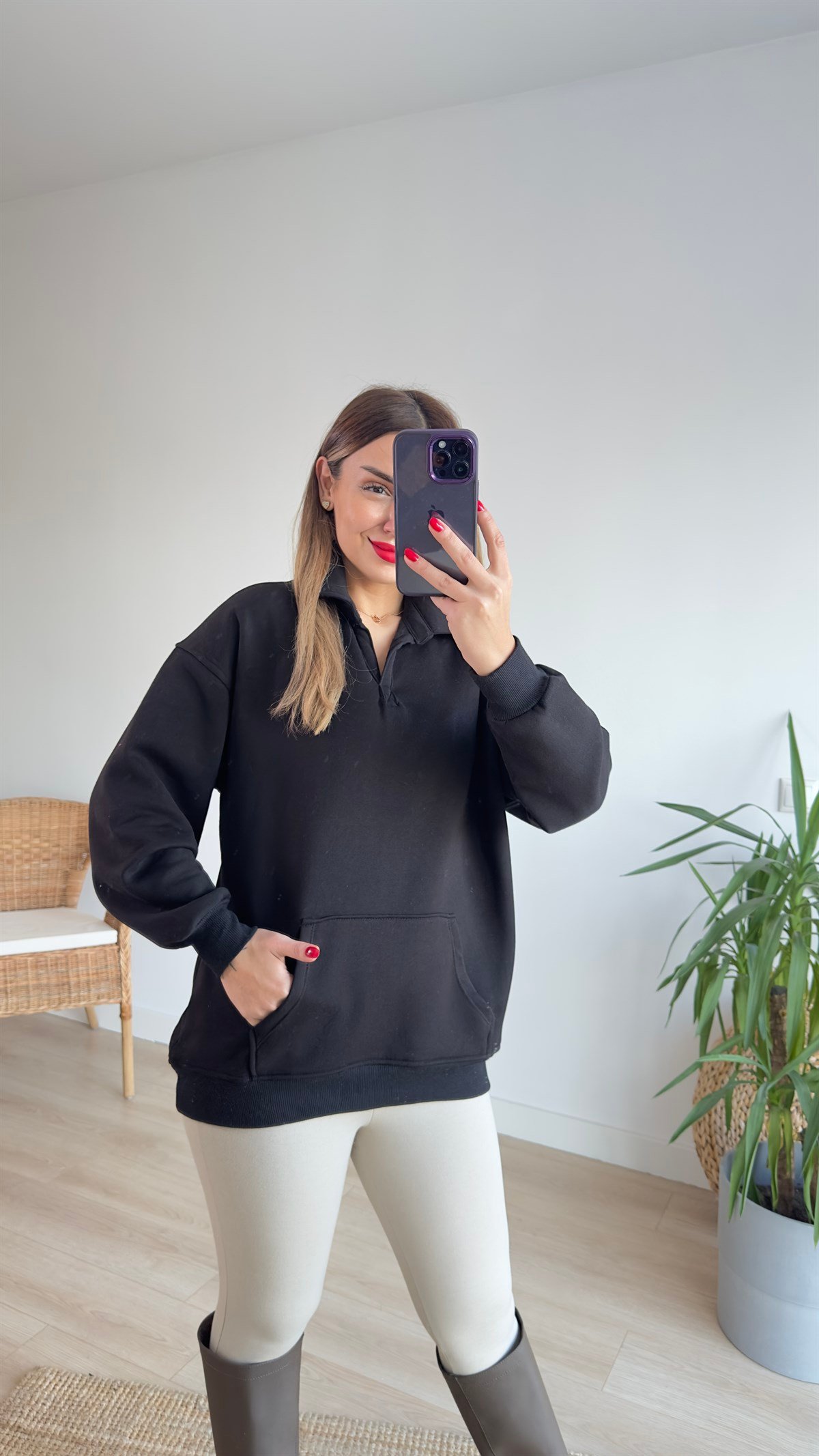 Polo Yaka Siyah Basic Sweat