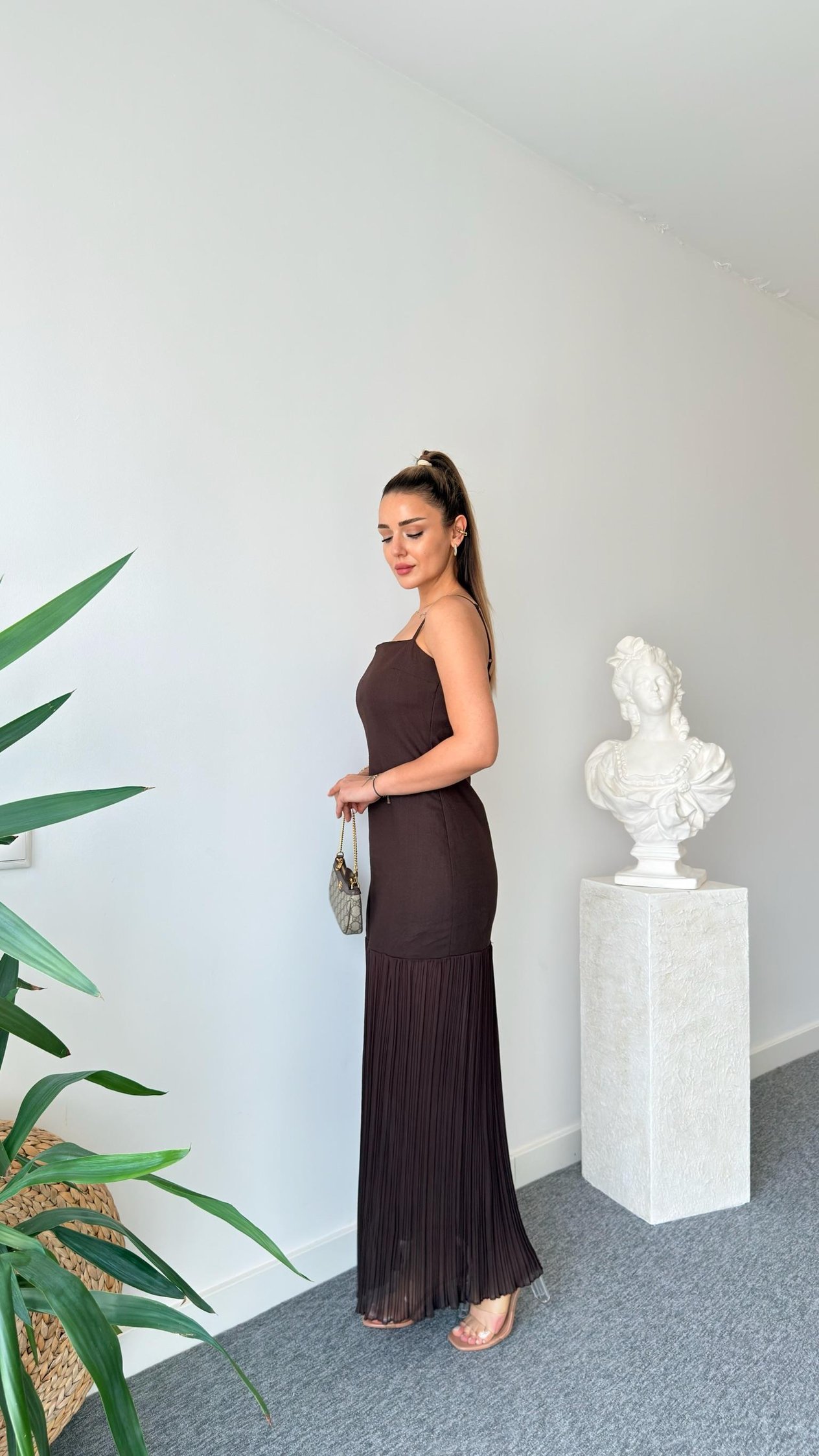 Massi Model Kontrast Uzun Elbise 