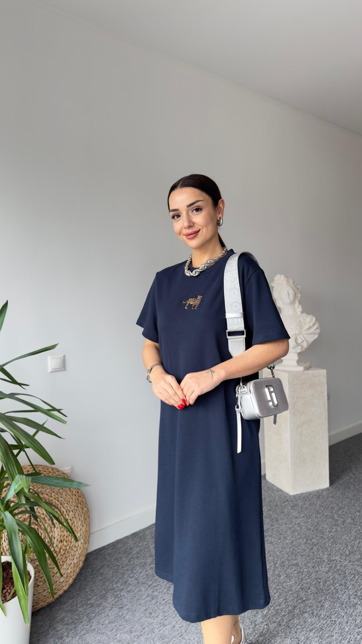 Lacivert Kaplan İşlemeli Basic Elbise