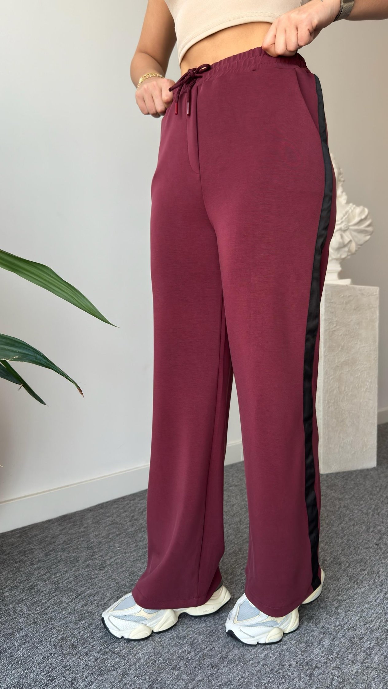 Bordo Premium Leopar Detaylı Modal Takım