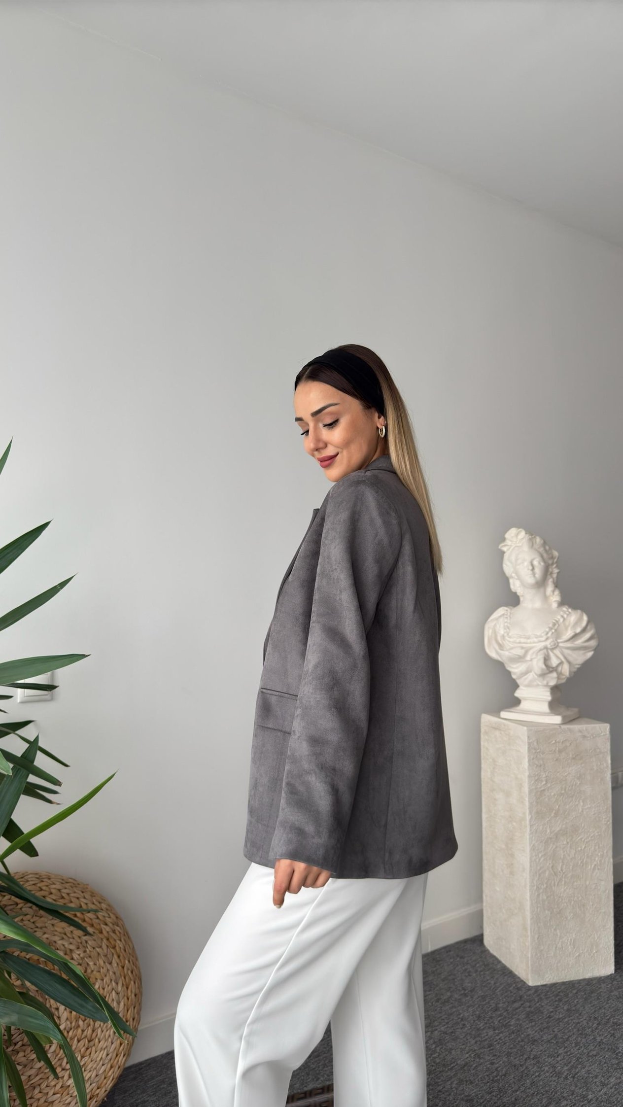 Quir Gri Süet Blazer Ceket