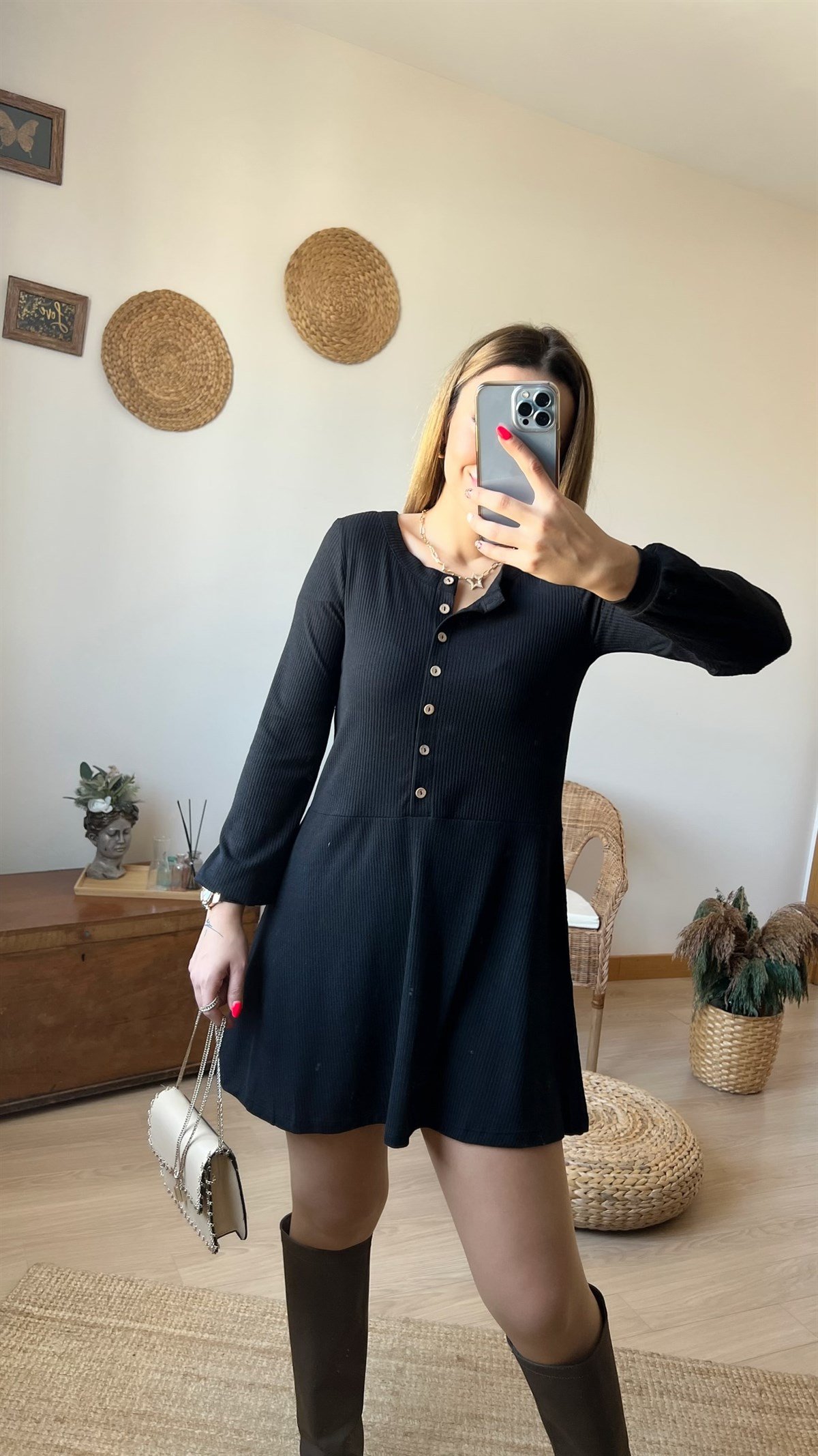 Fitilli Siyah Tunik Elbise