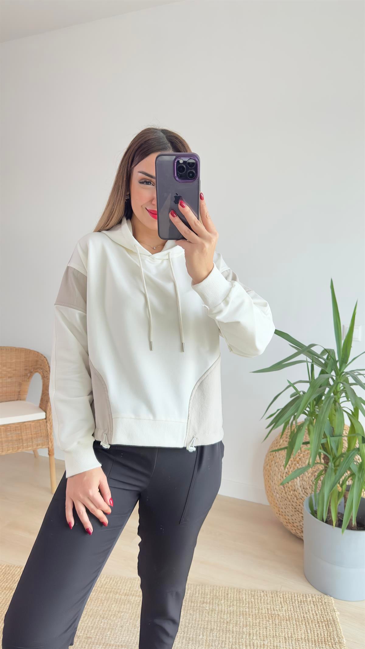 Paraşüt Garnili Kapüşonlu Sweat