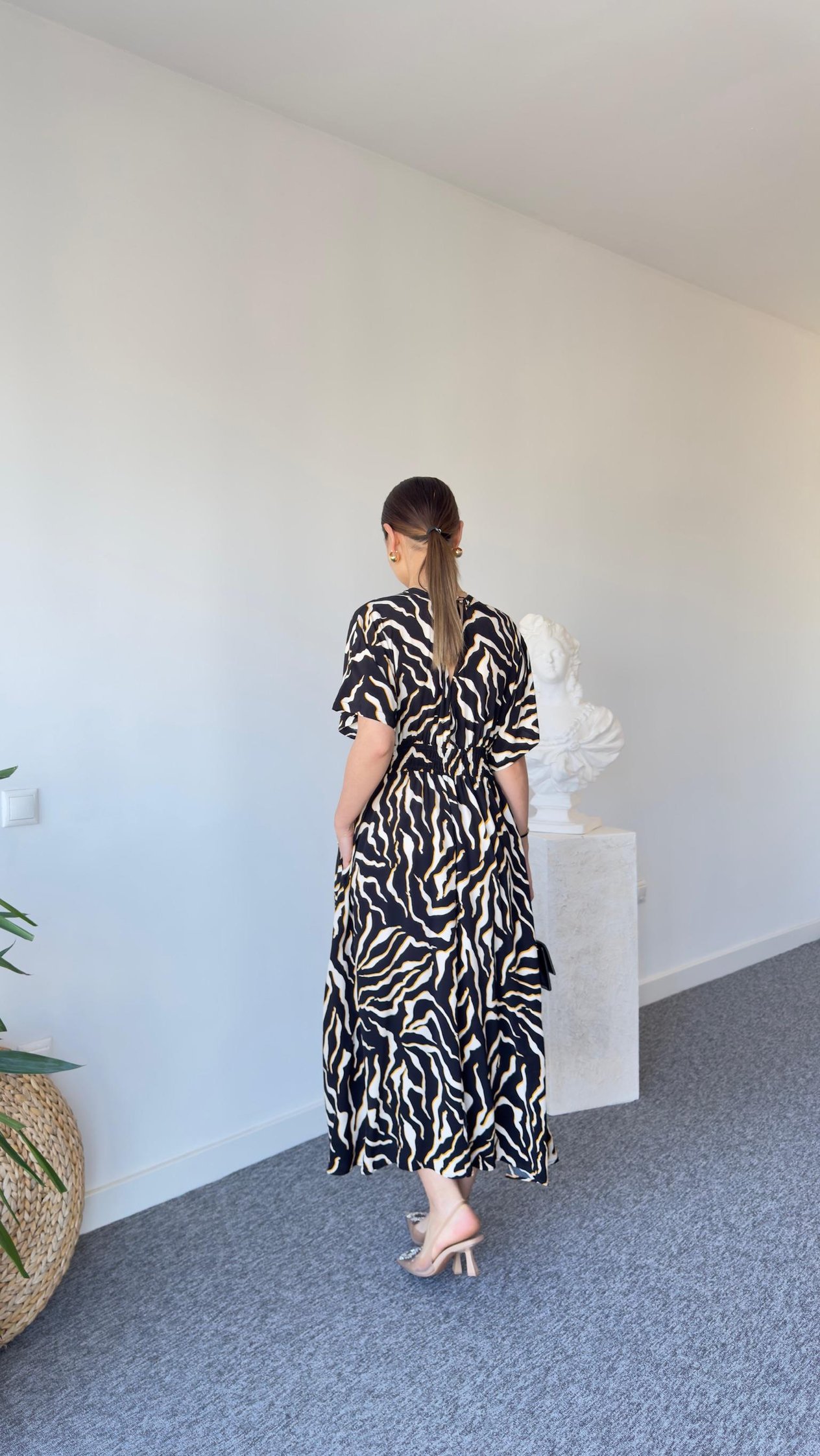 Kahve Renk Geçişli Zebra Desen Elbise 