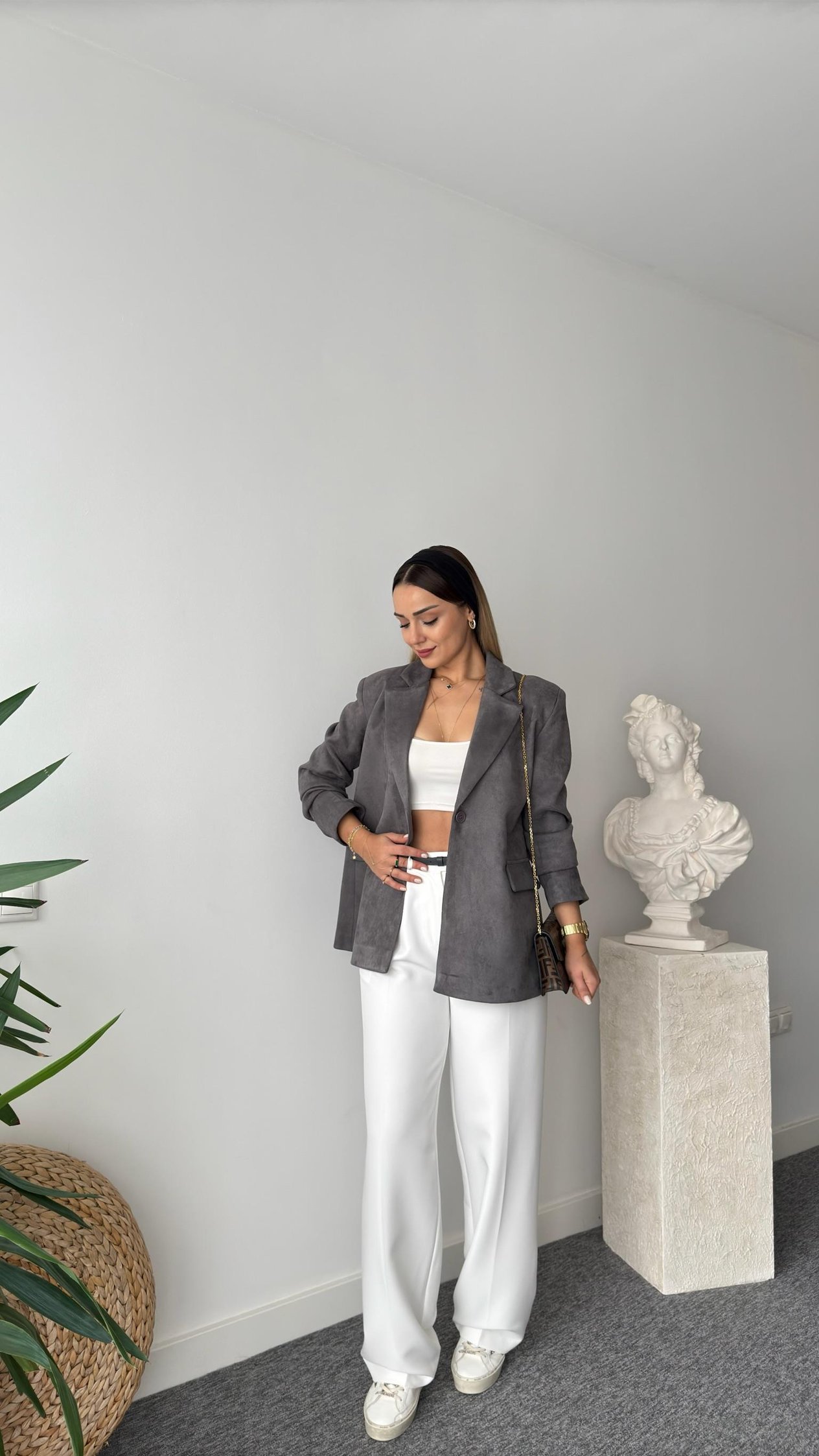 Quir Gri Süet Blazer Ceket
