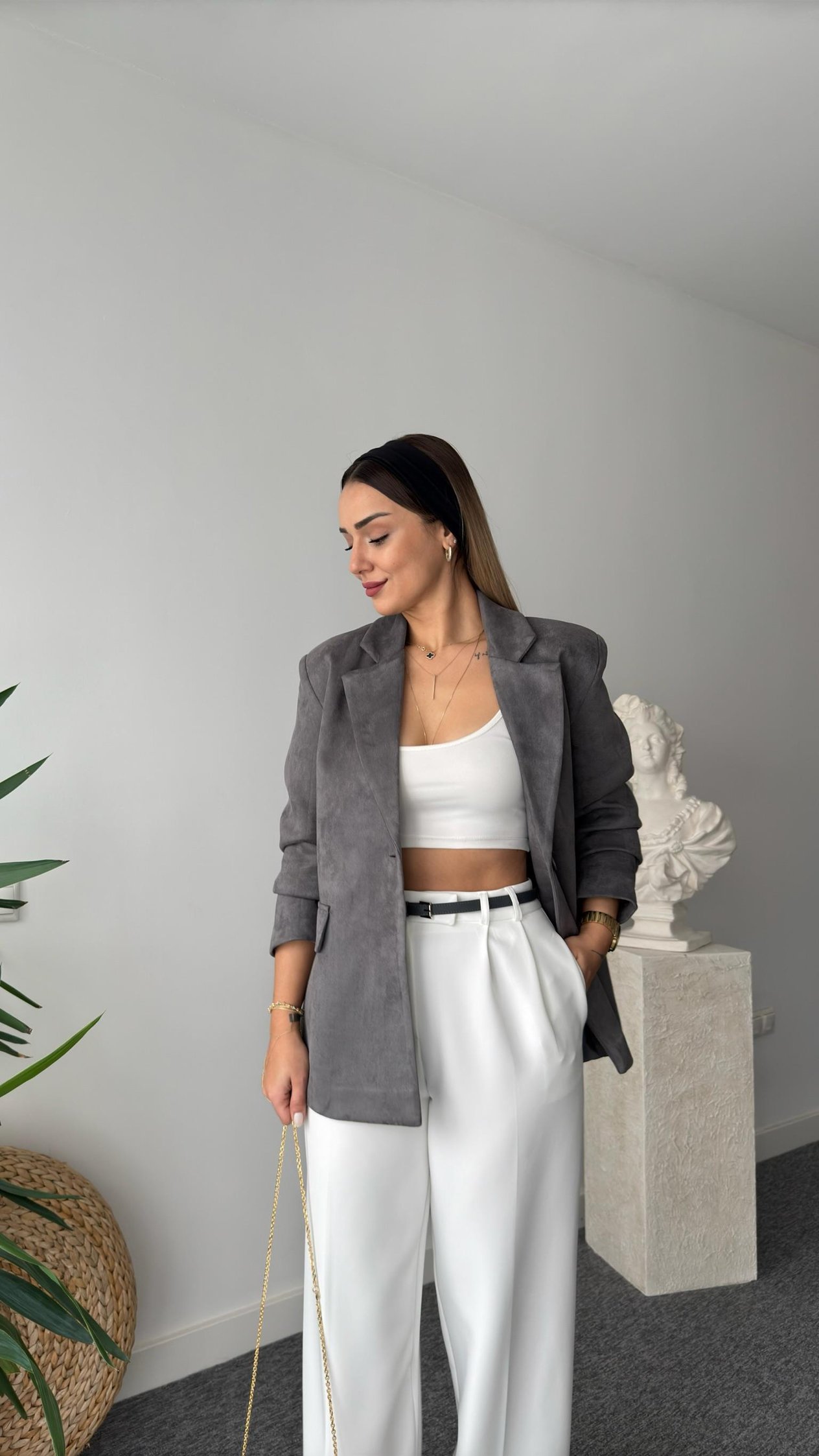 Quir Gri Süet Blazer Ceket