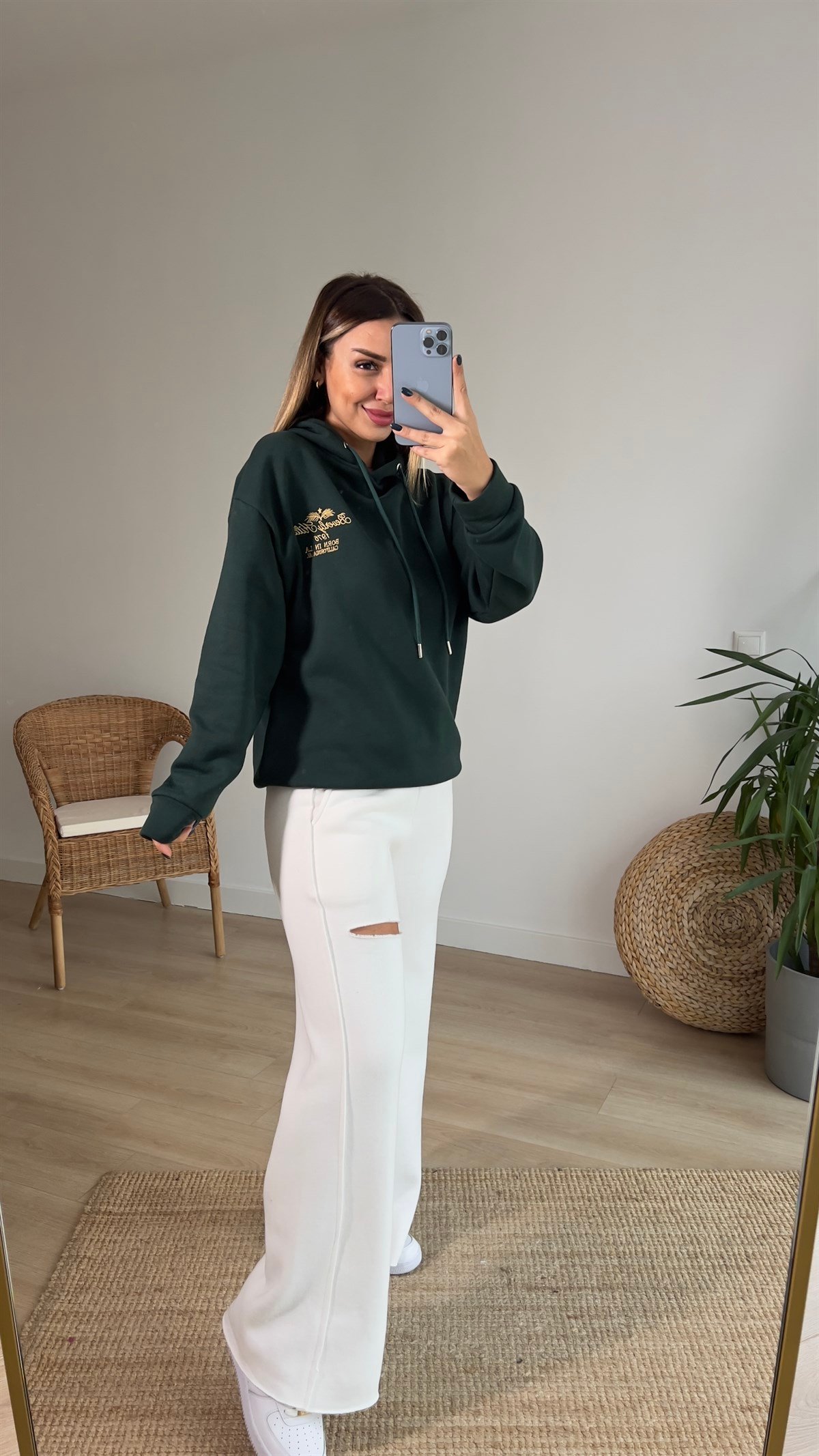 Yeşil Orijinal Marka Nakış Detaylı Sweatshirt