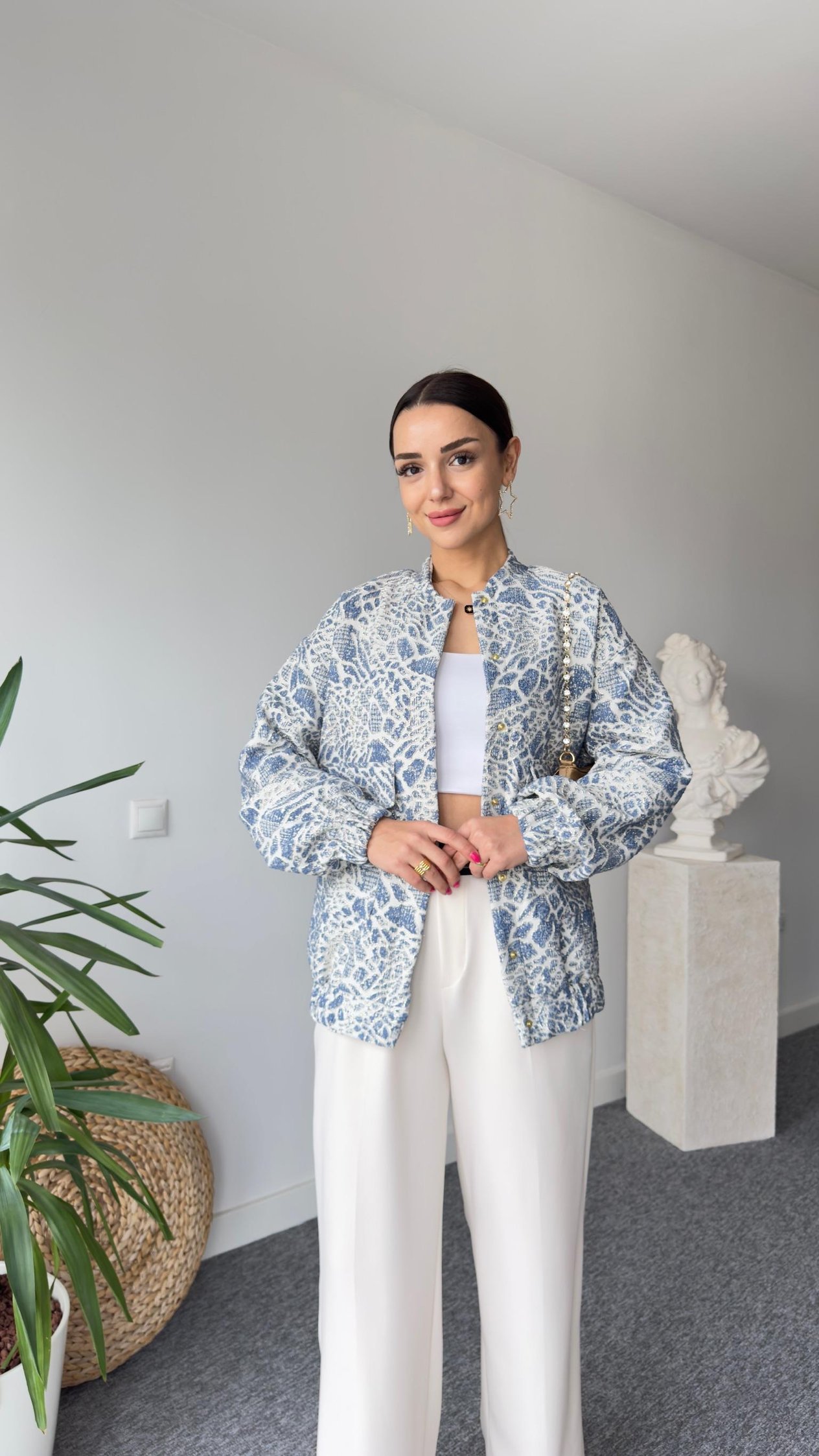 Simli Mavi Bomber Ceket
