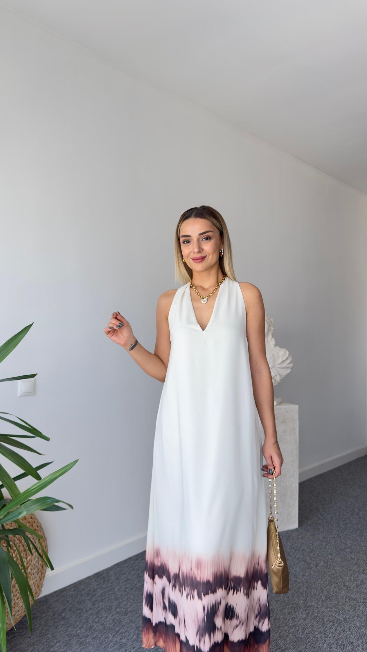 Orj Model Eteği Batik Desen Elbise 