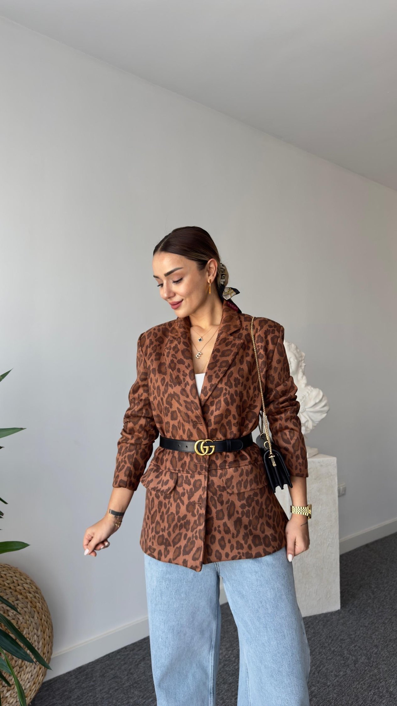 Effe Leopar Desenli Süet  Blazer 