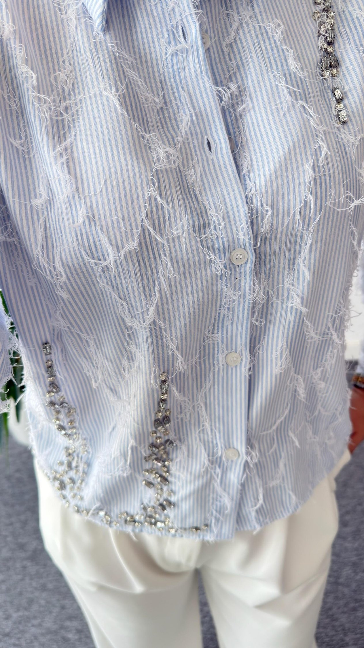 Fringed Taş İşlemeli Çizgili Tasarım Gömlek