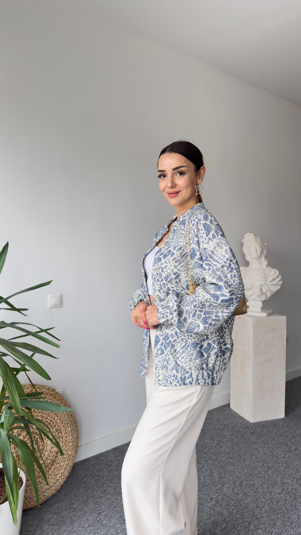 Simli Mavi Bomber Ceket