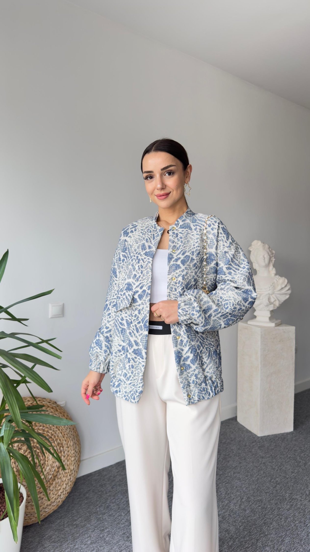 Simli Mavi Bomber Ceket
