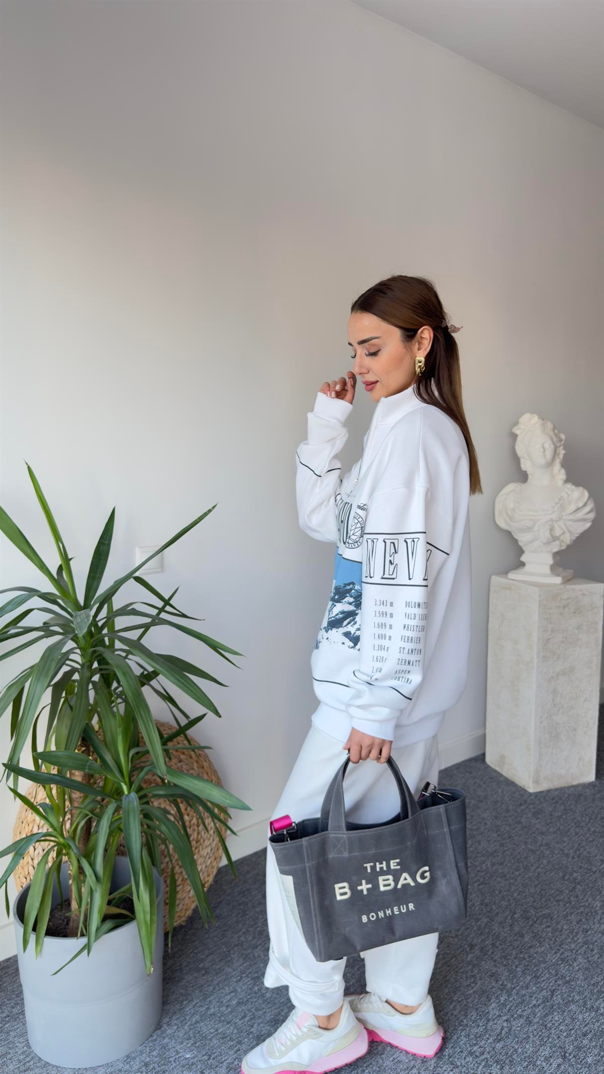 Idaho Yarım Fermuar Baskılı Sweat