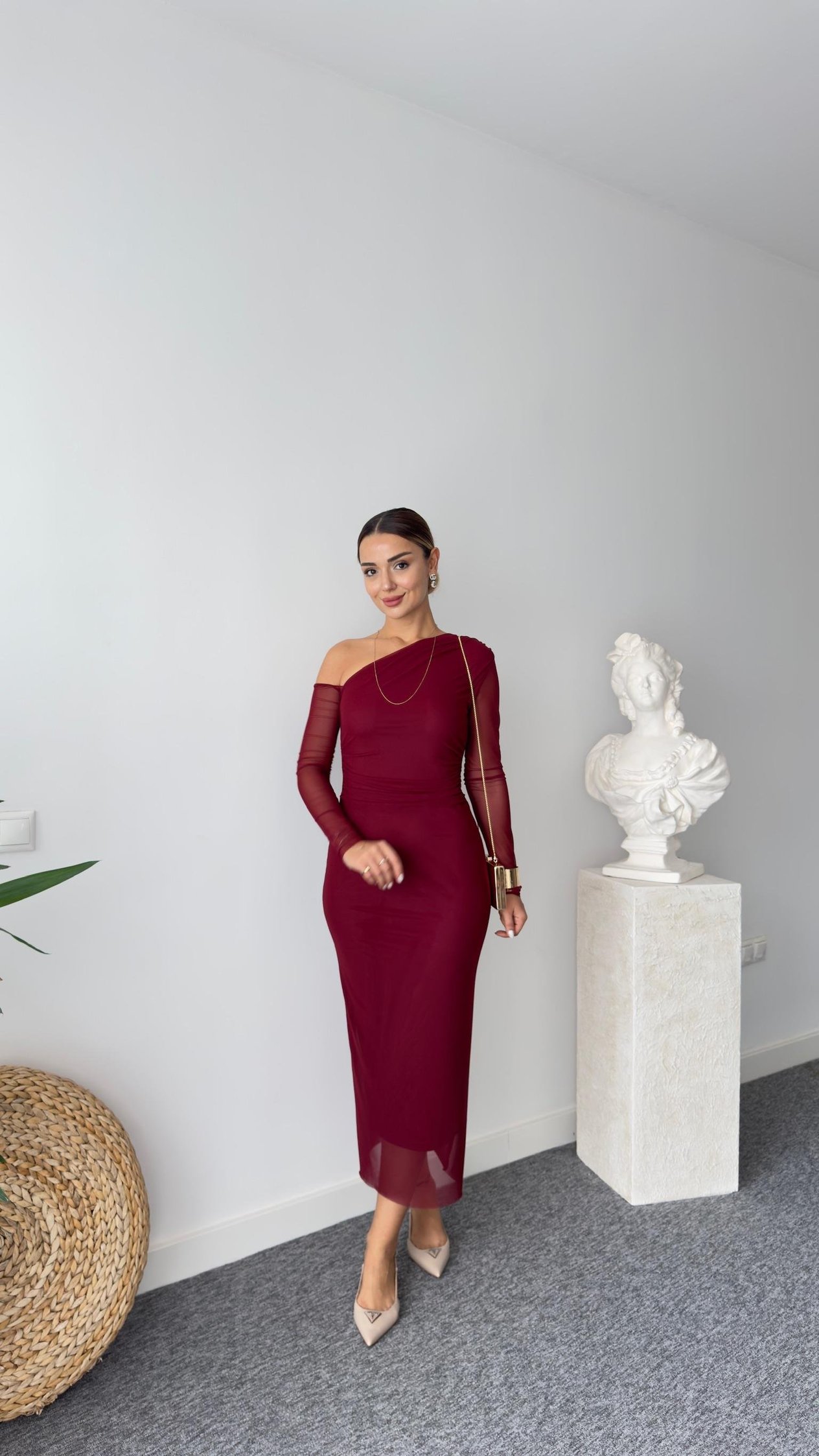 Lopez Astarlı Bordo Tül Elbise 