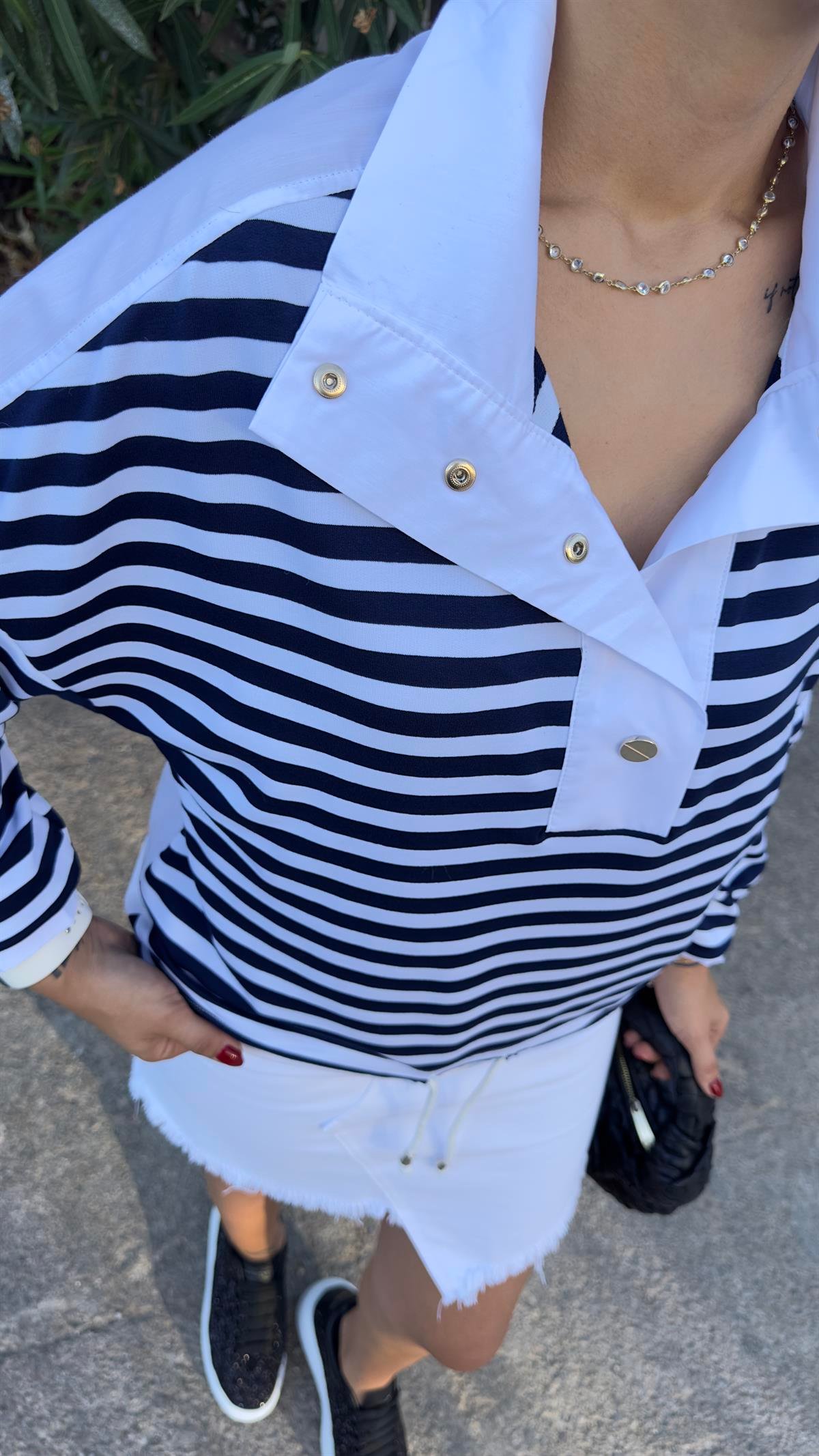Sırtı Poplin Çizgili Sweatshirt