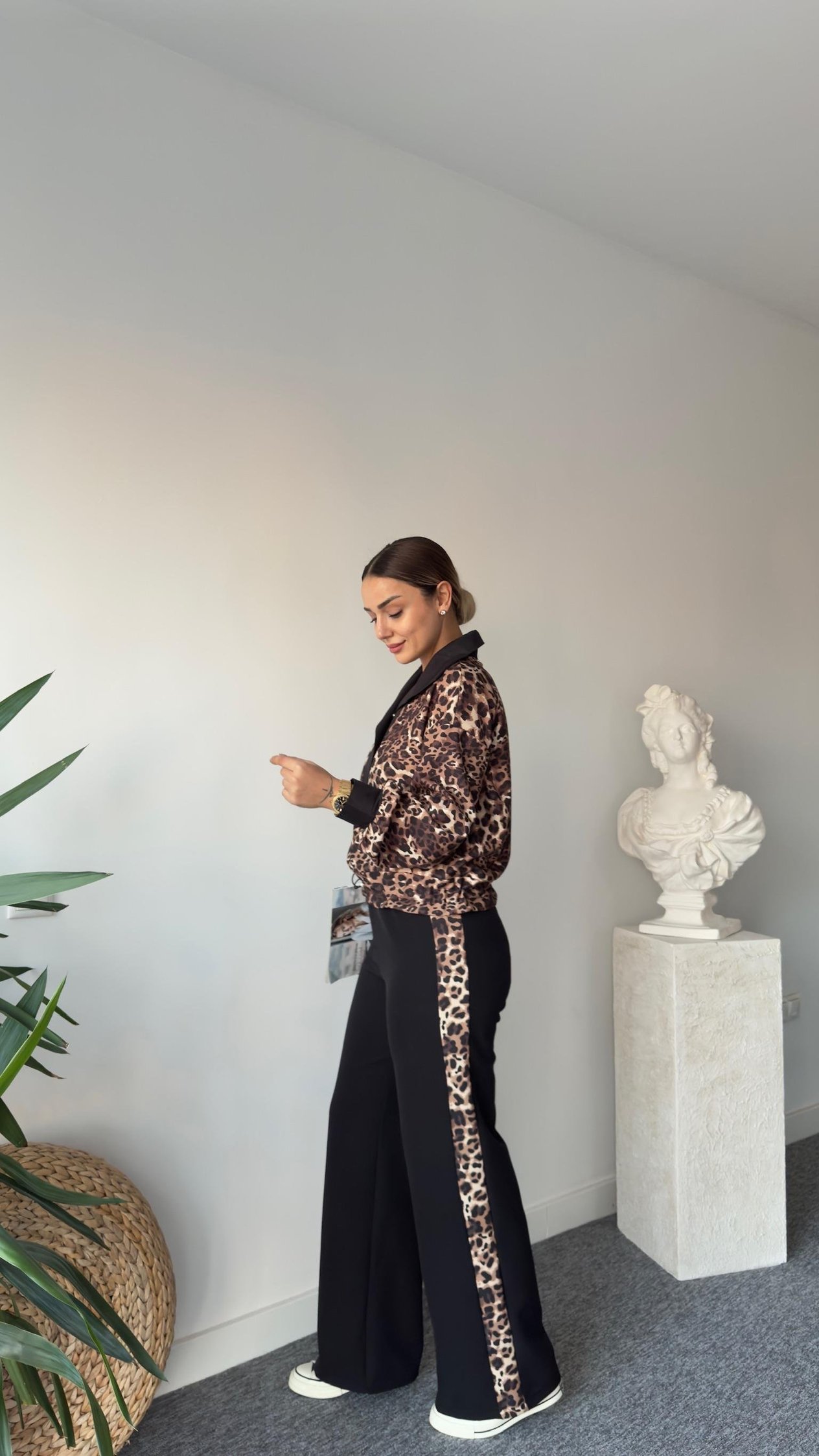 Oliva Leopar Detaylı Sweat Pantolon Takım