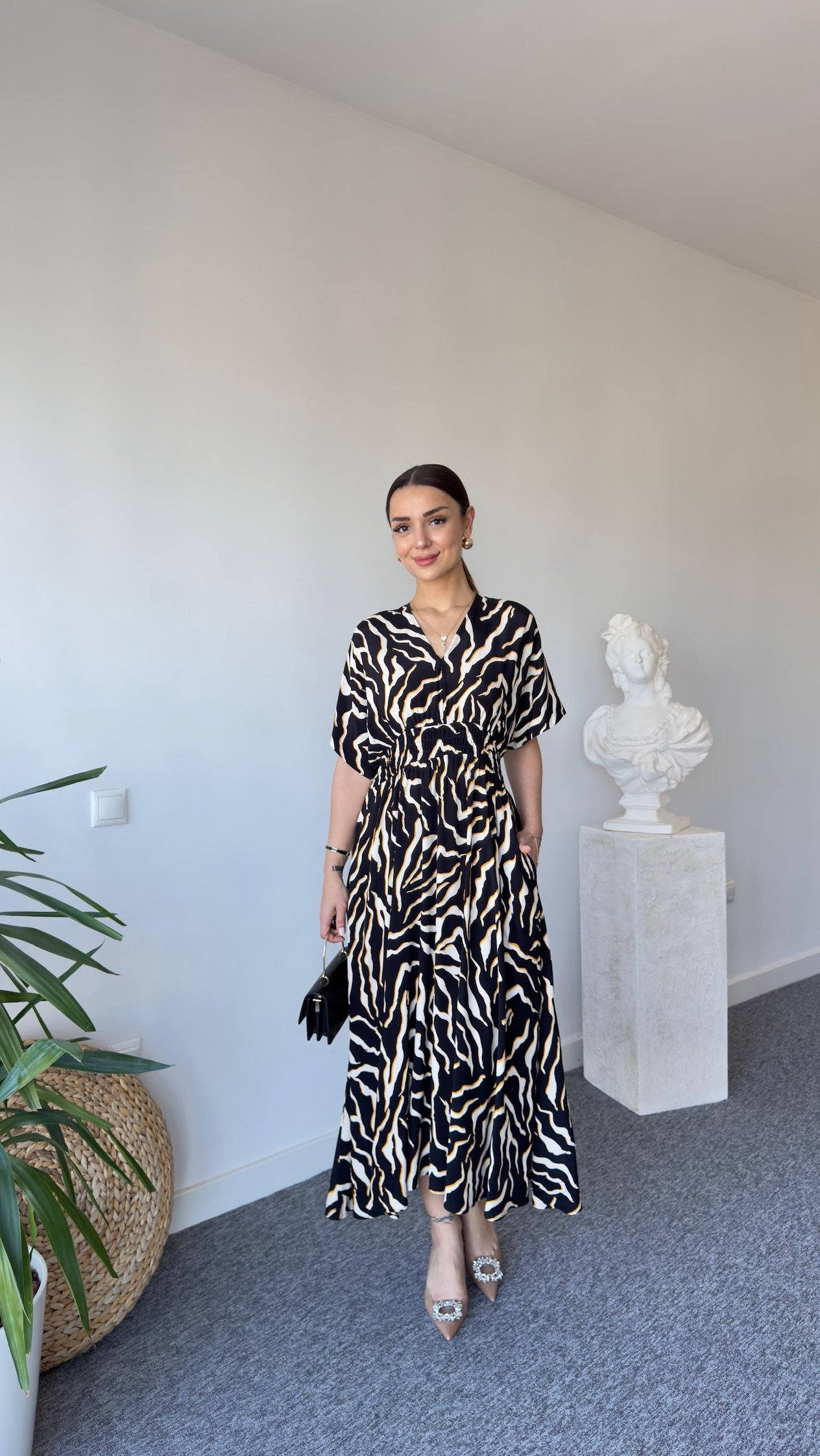Kahve Renk Geçişli Zebra Desen Elbise 
