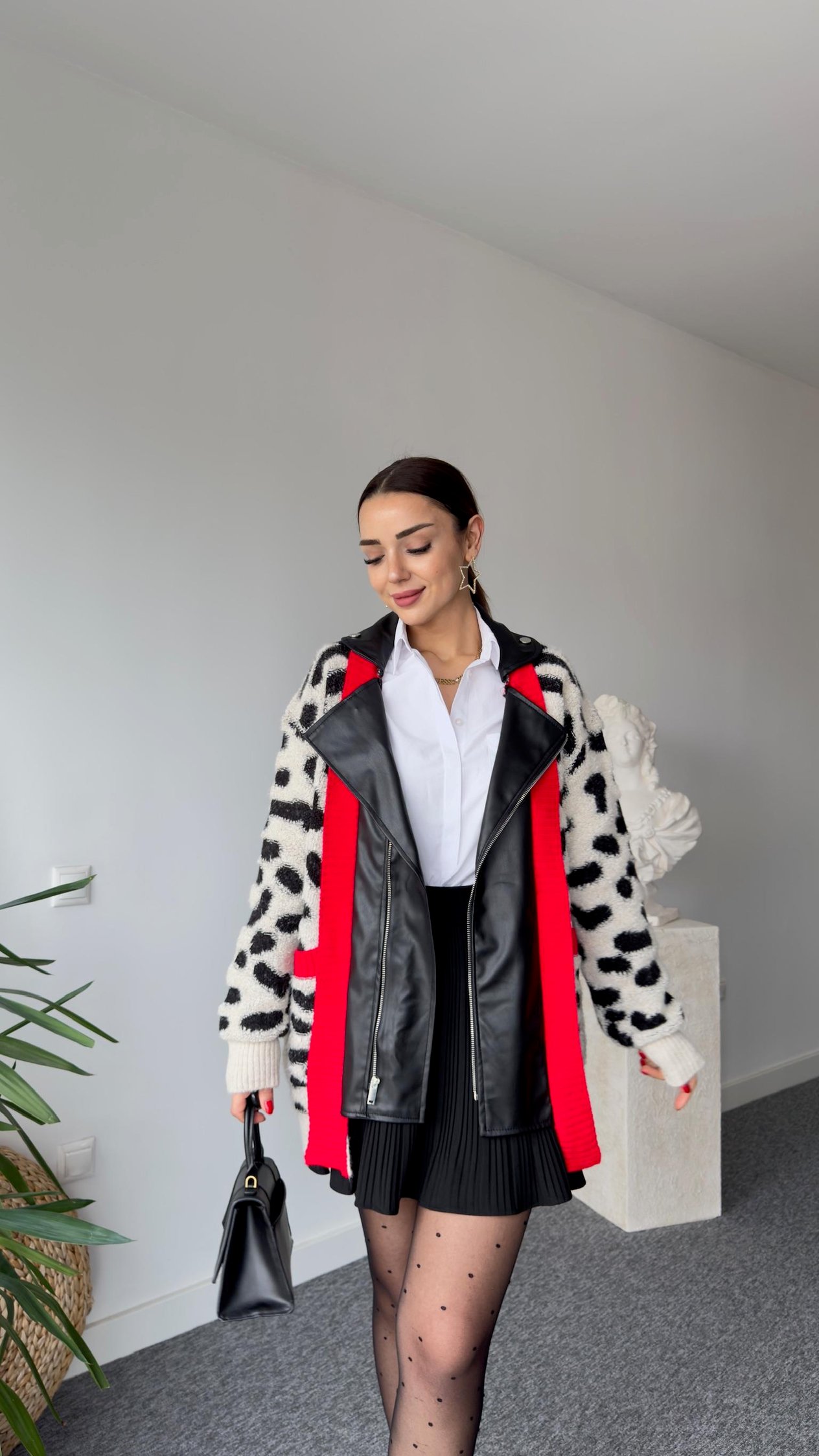 Deri Detaylı Tasarım Leopar Desen Hırka