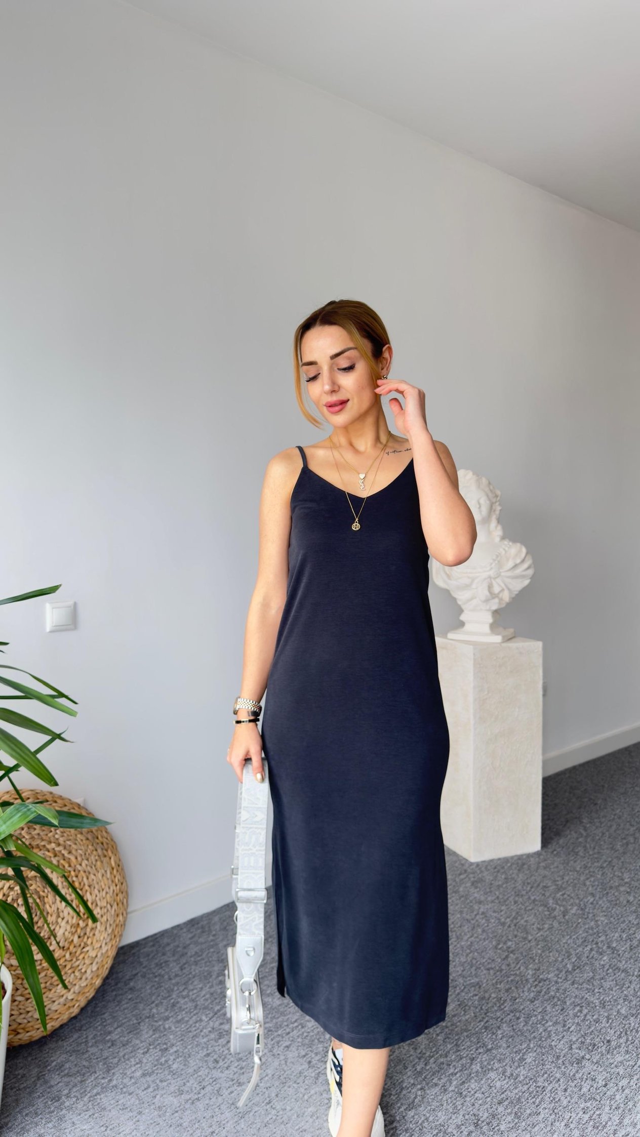 İp Askılı Antrasit Modal Elbise 