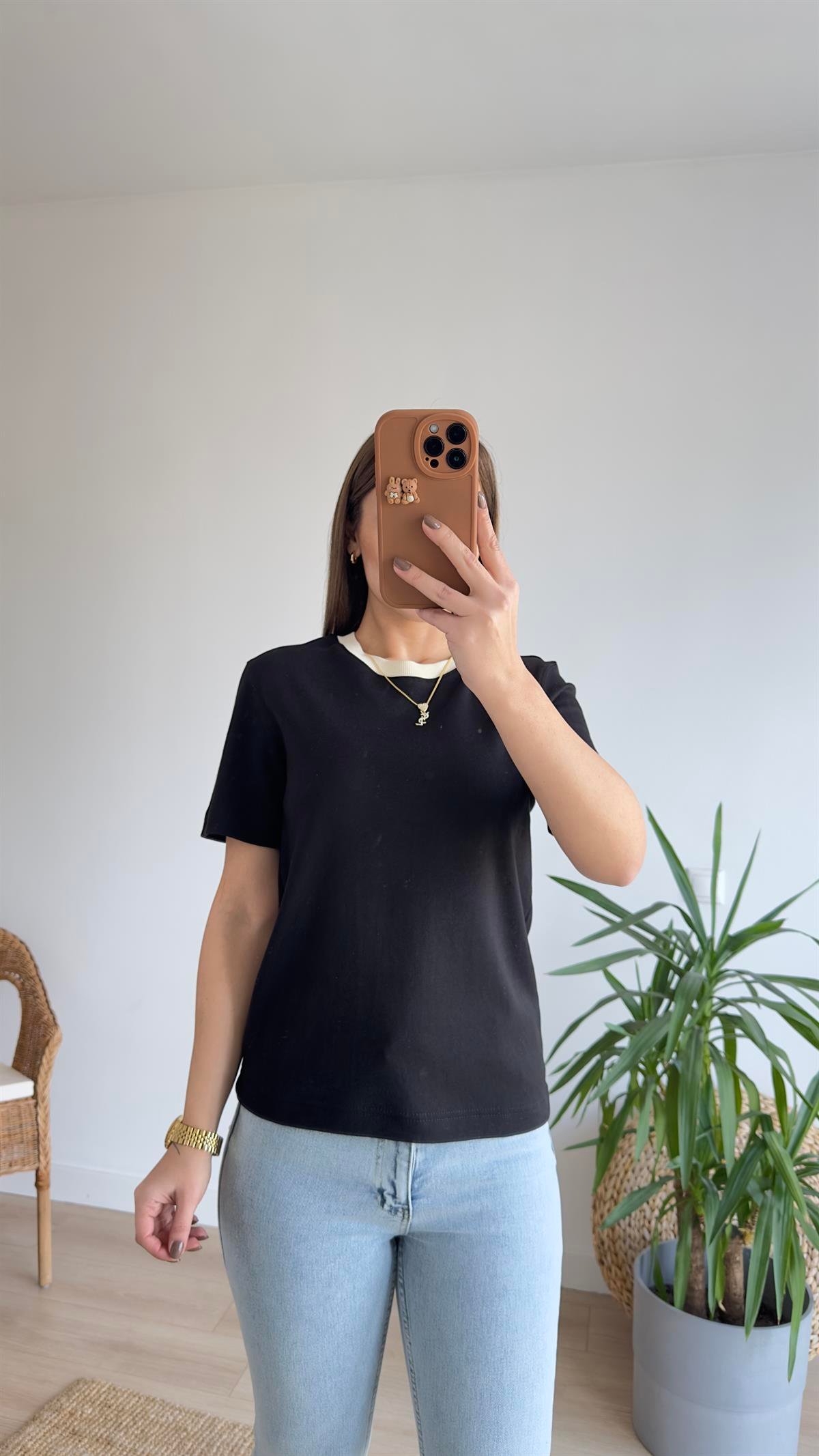 Ters Ribana Siyah Massi Tshirt