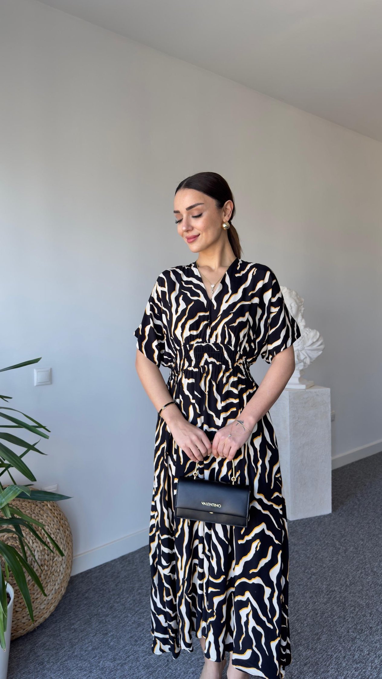 Kahve Renk Geçişli Zebra Desen Elbise 