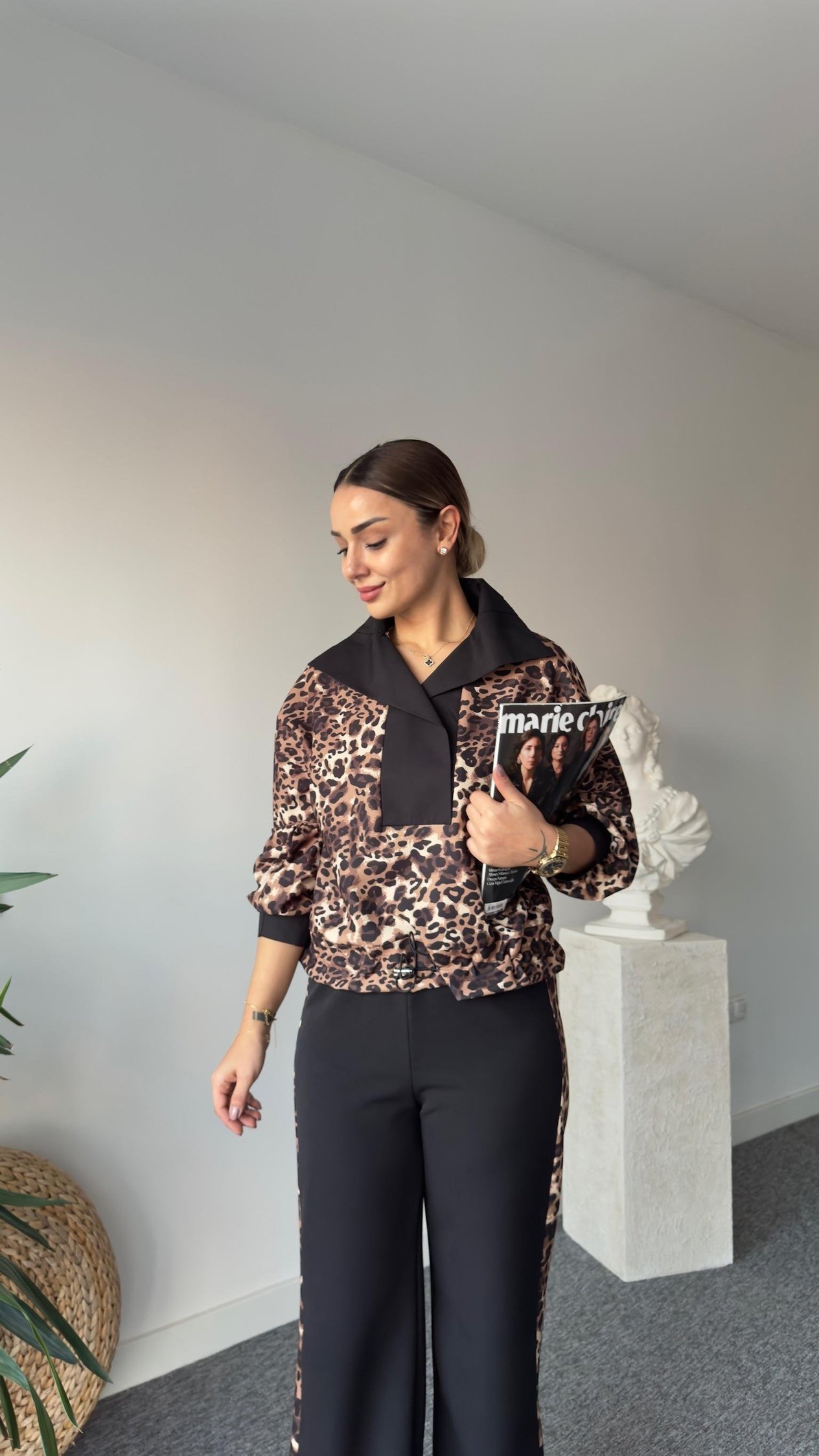 Oliva Leopar Detaylı Sweat Pantolon Takım