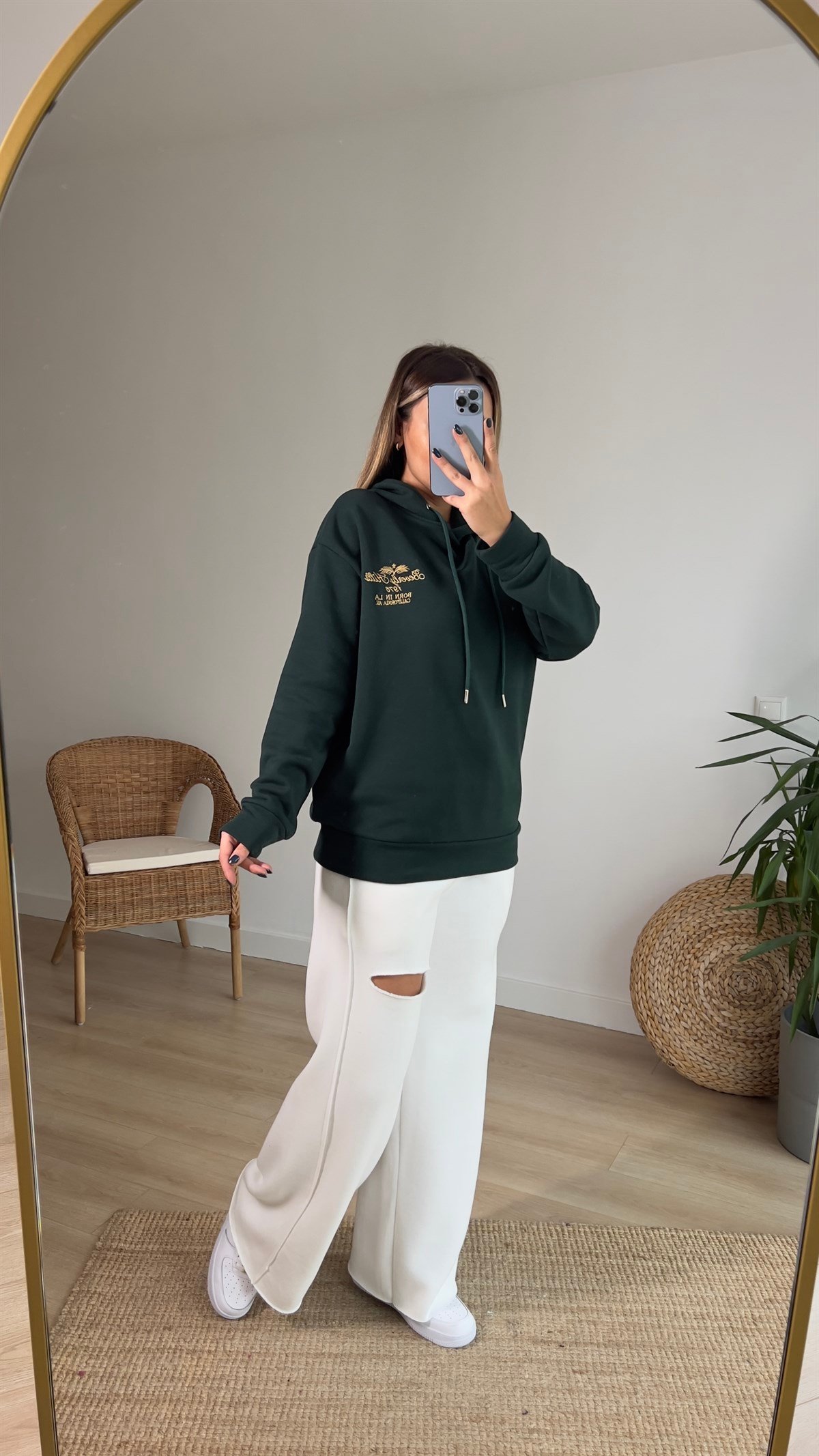 Yeşil Orijinal Marka Nakış Detaylı Sweatshirt