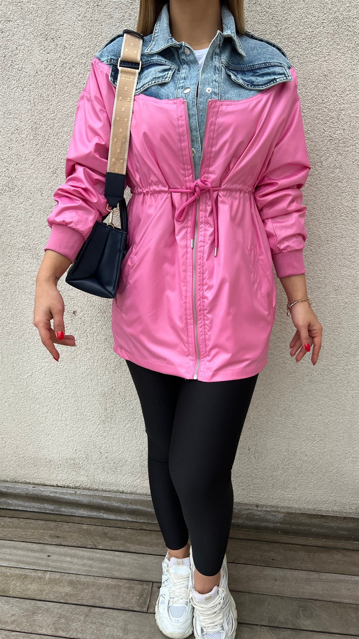 Kot Garnili Pembe Tasarım Trençkot