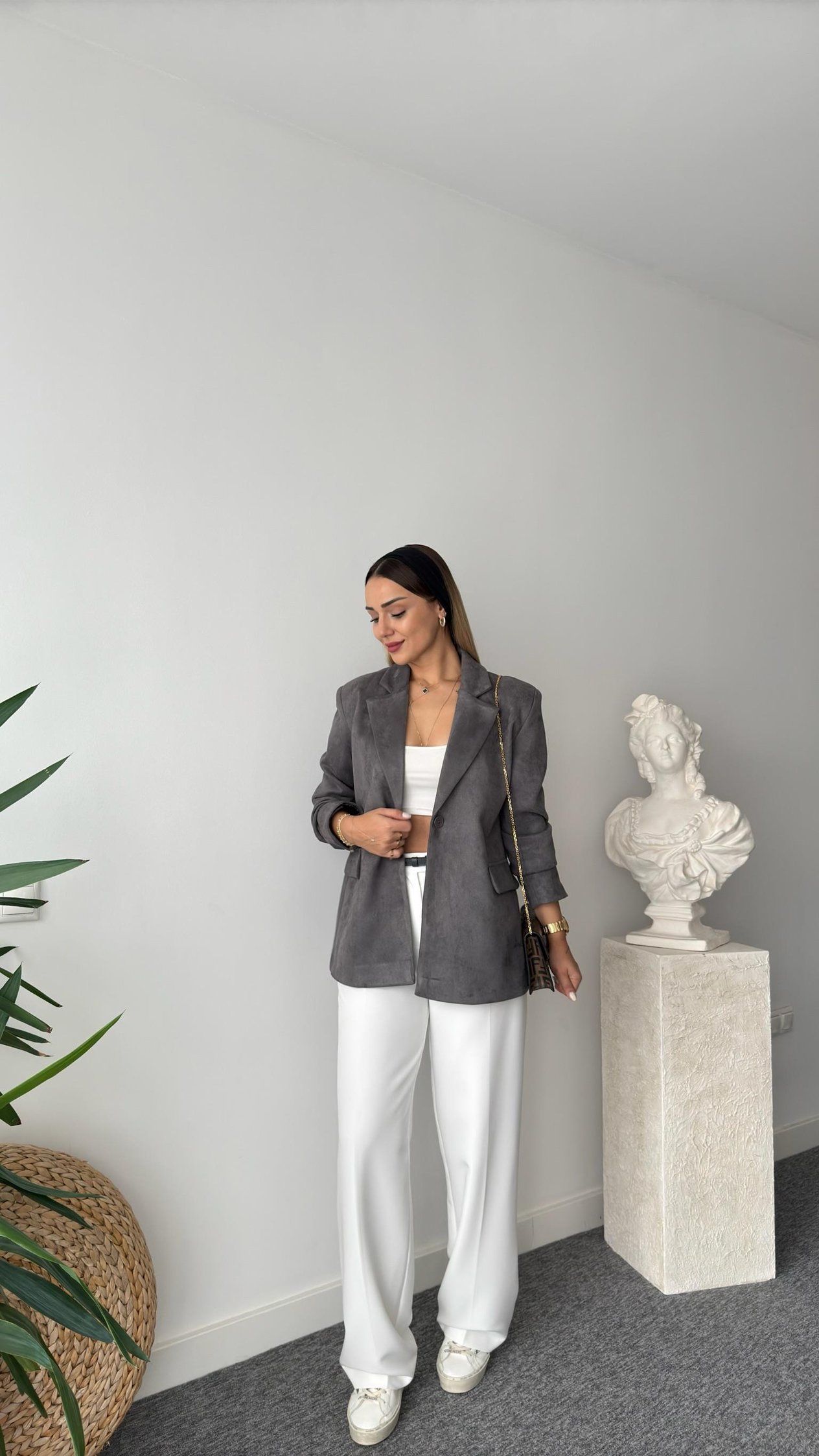 Quir Gri Süet Blazer Ceket