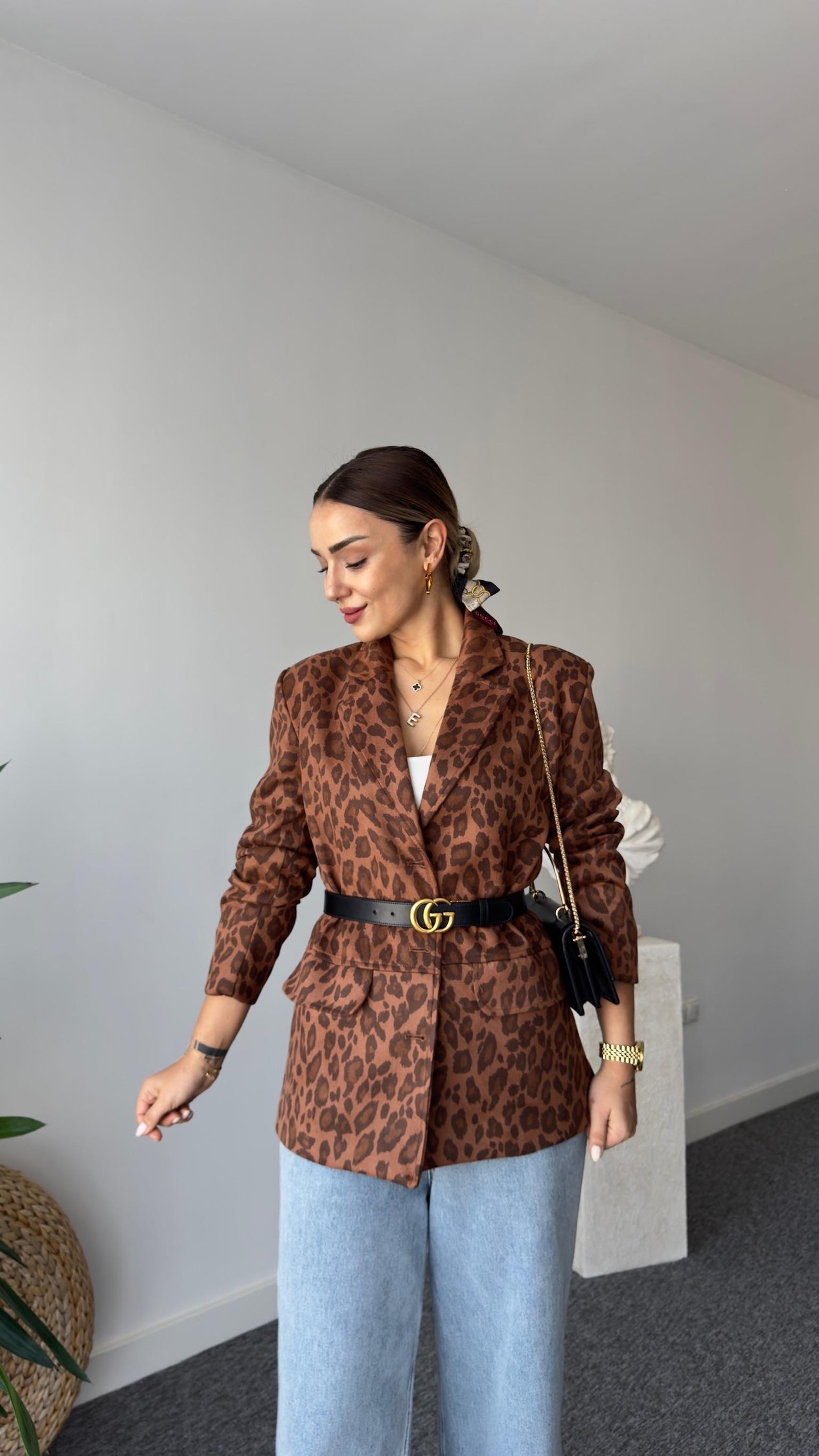 Effe Leopar Desenli Süet  Blazer 