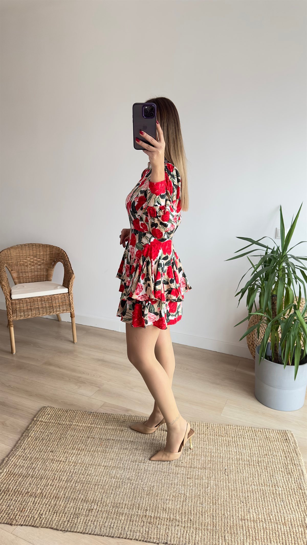Çiçek Baskılı Kat Kat Elbise