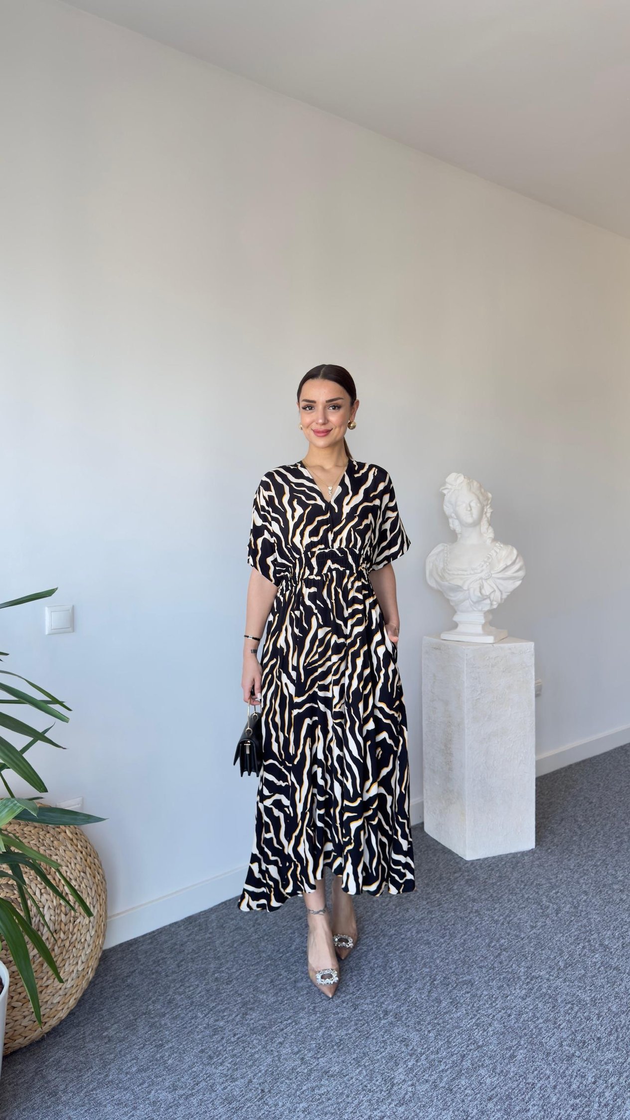 Kahve Renk Geçişli Zebra Desen Elbise 