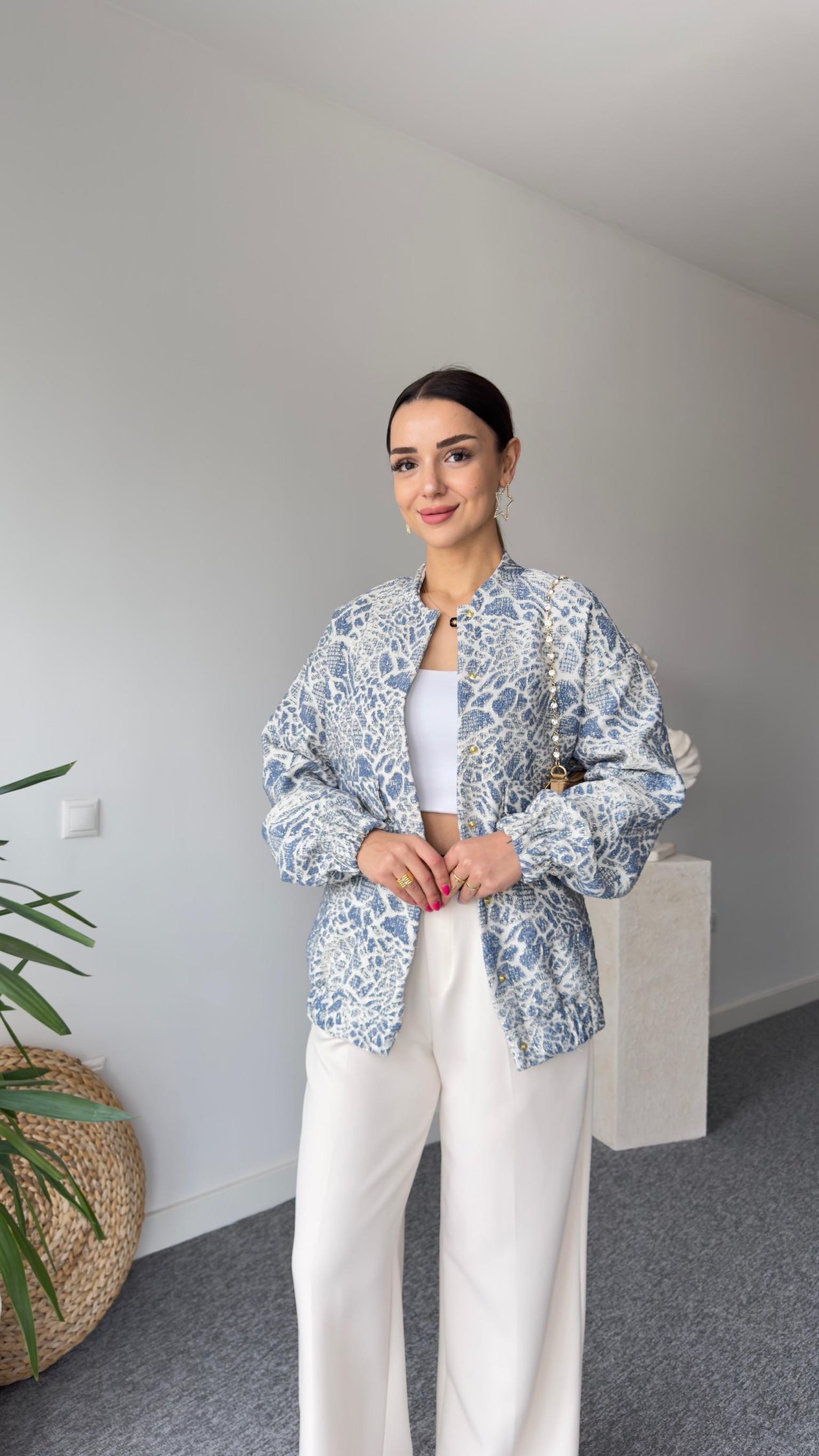 Simli Mavi Bomber Ceket