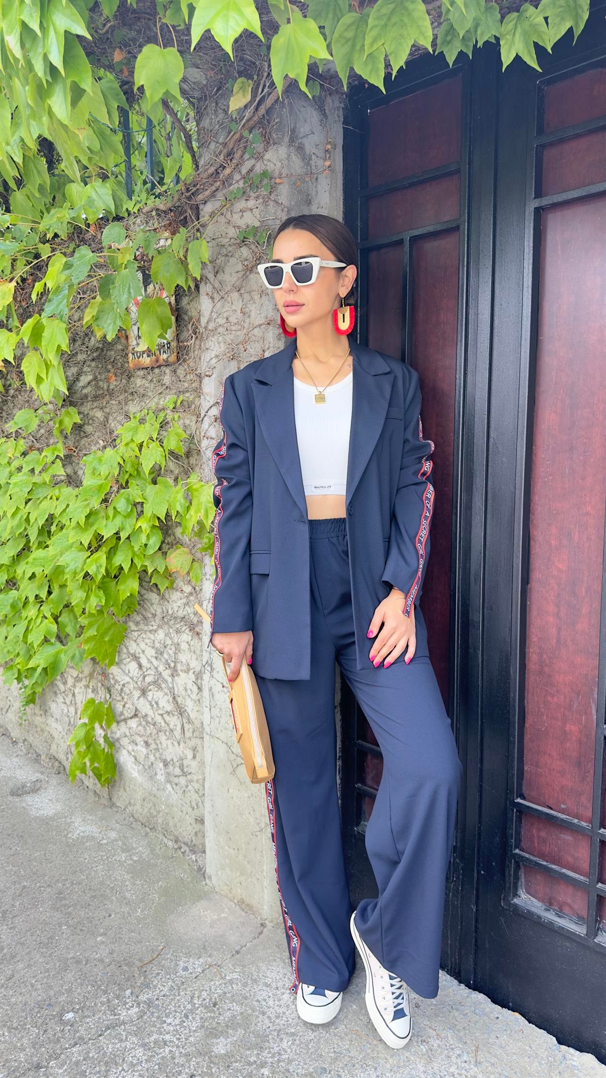 Kırmızı Şerit Ve Yazı Detay Blazer Ceket