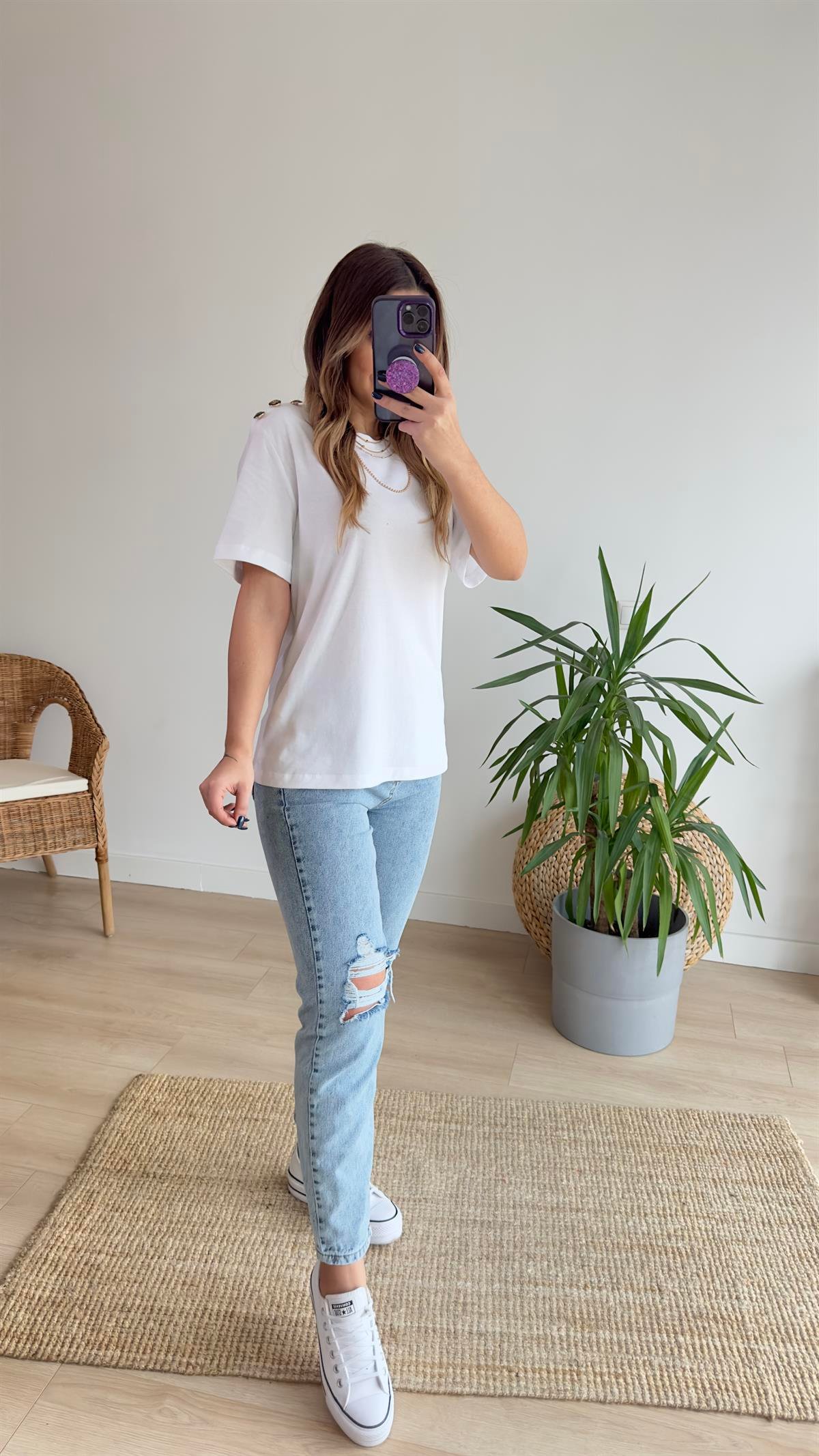 Orj Marka Omzu Düğmeli Tshirt