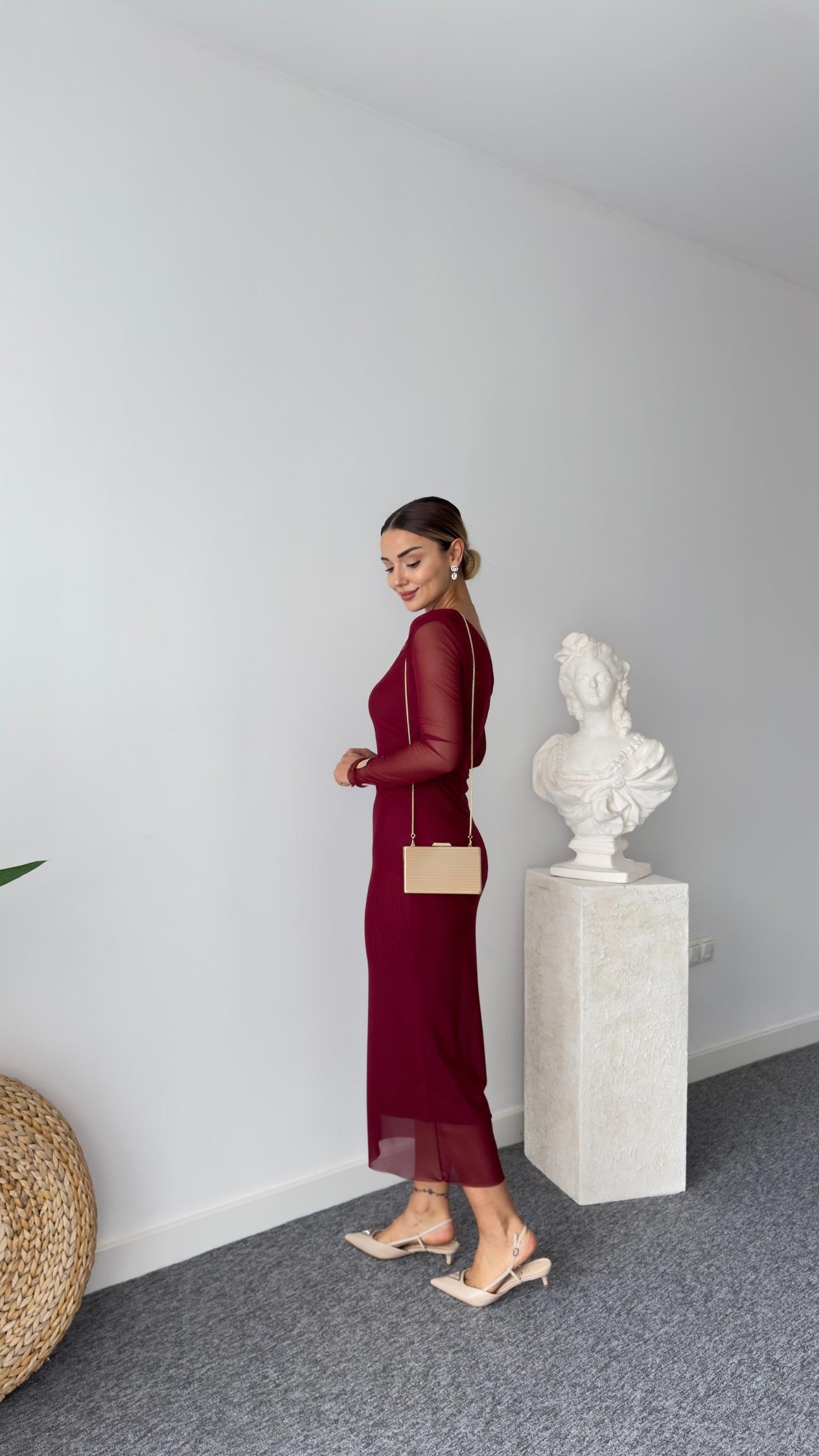 Lopez Astarlı Bordo Tül Elbise 
