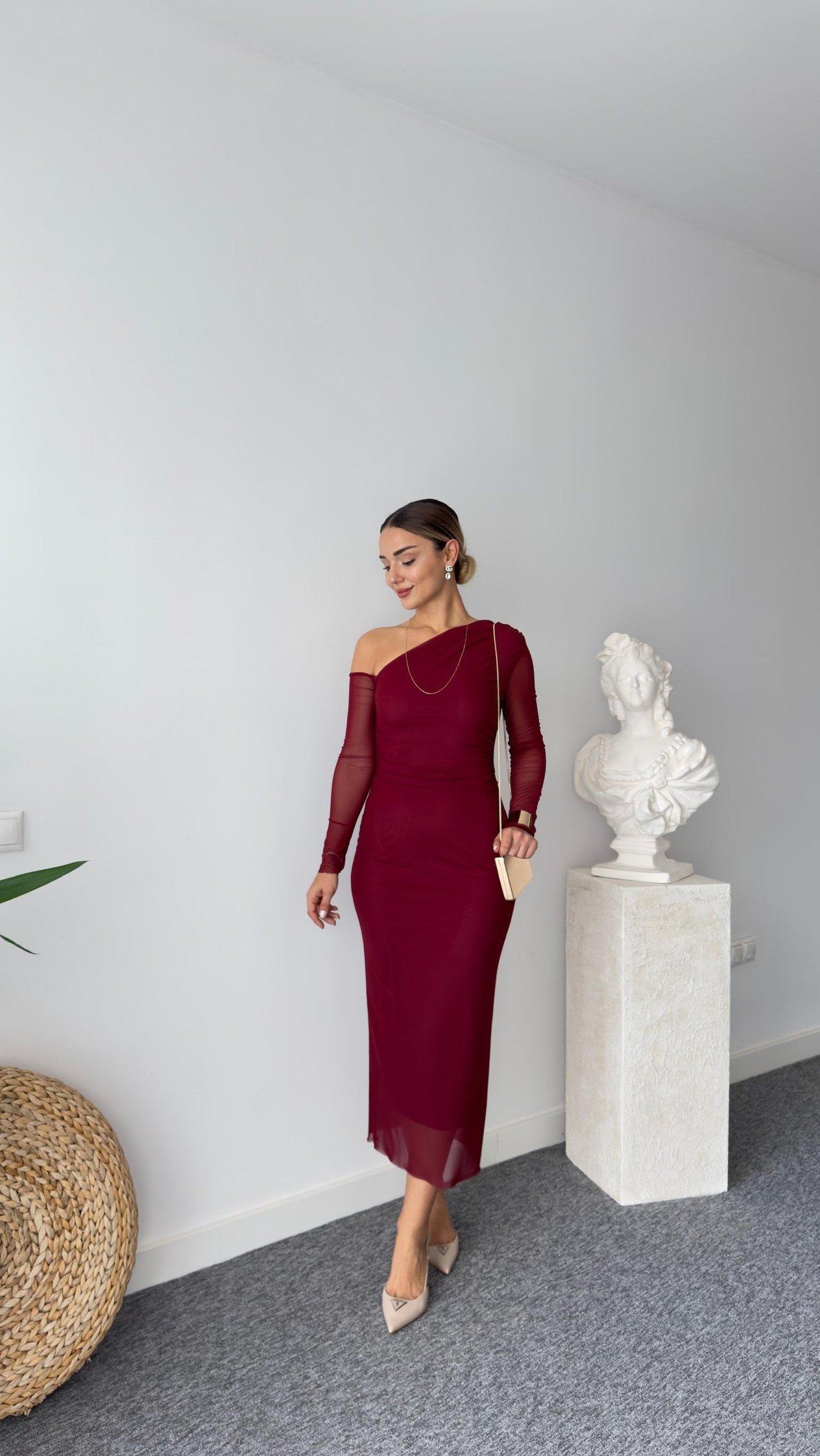 Lopez Astarlı Bordo Tül Elbise 