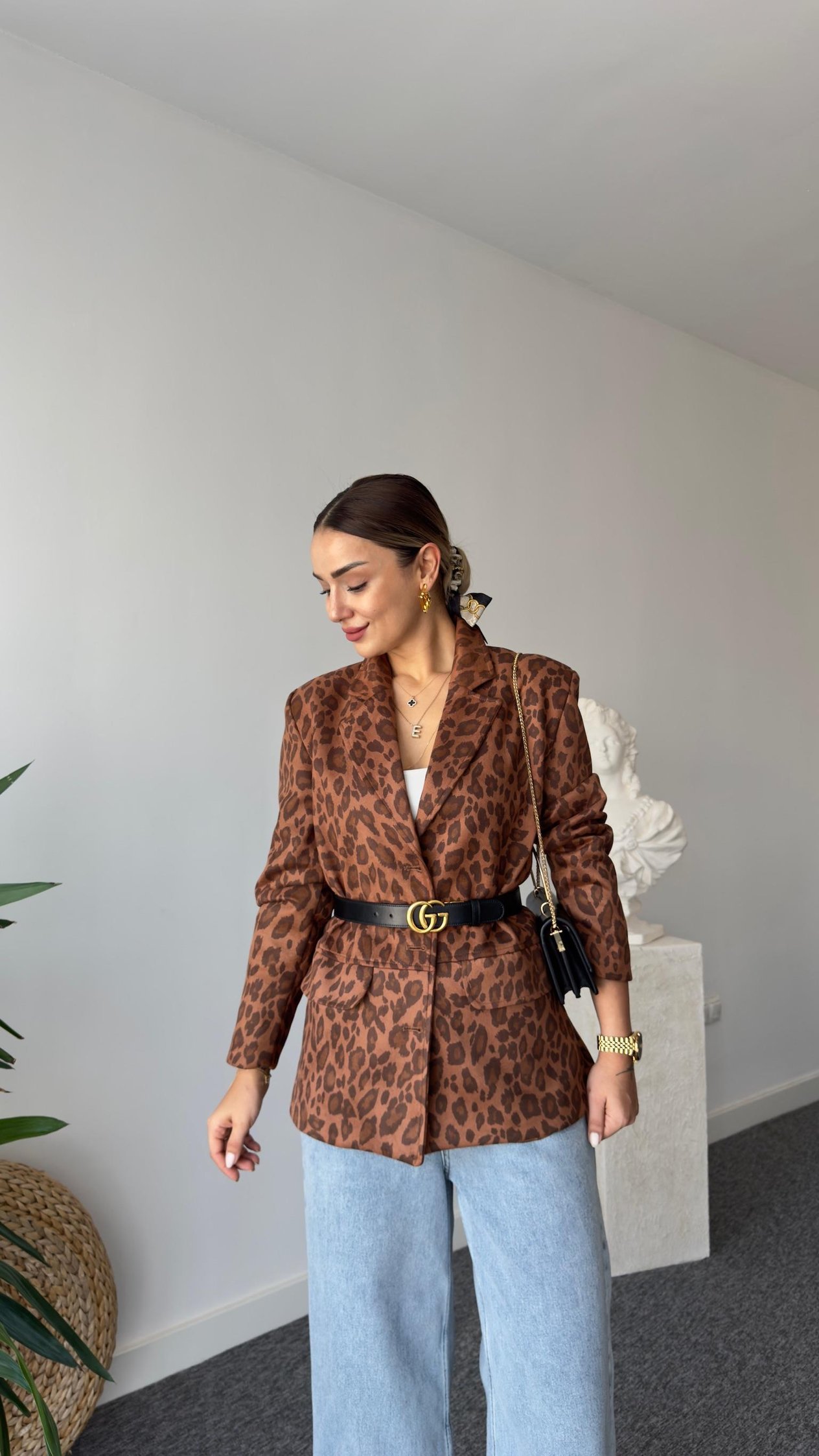 Effe Leopar Desenli Süet  Blazer 