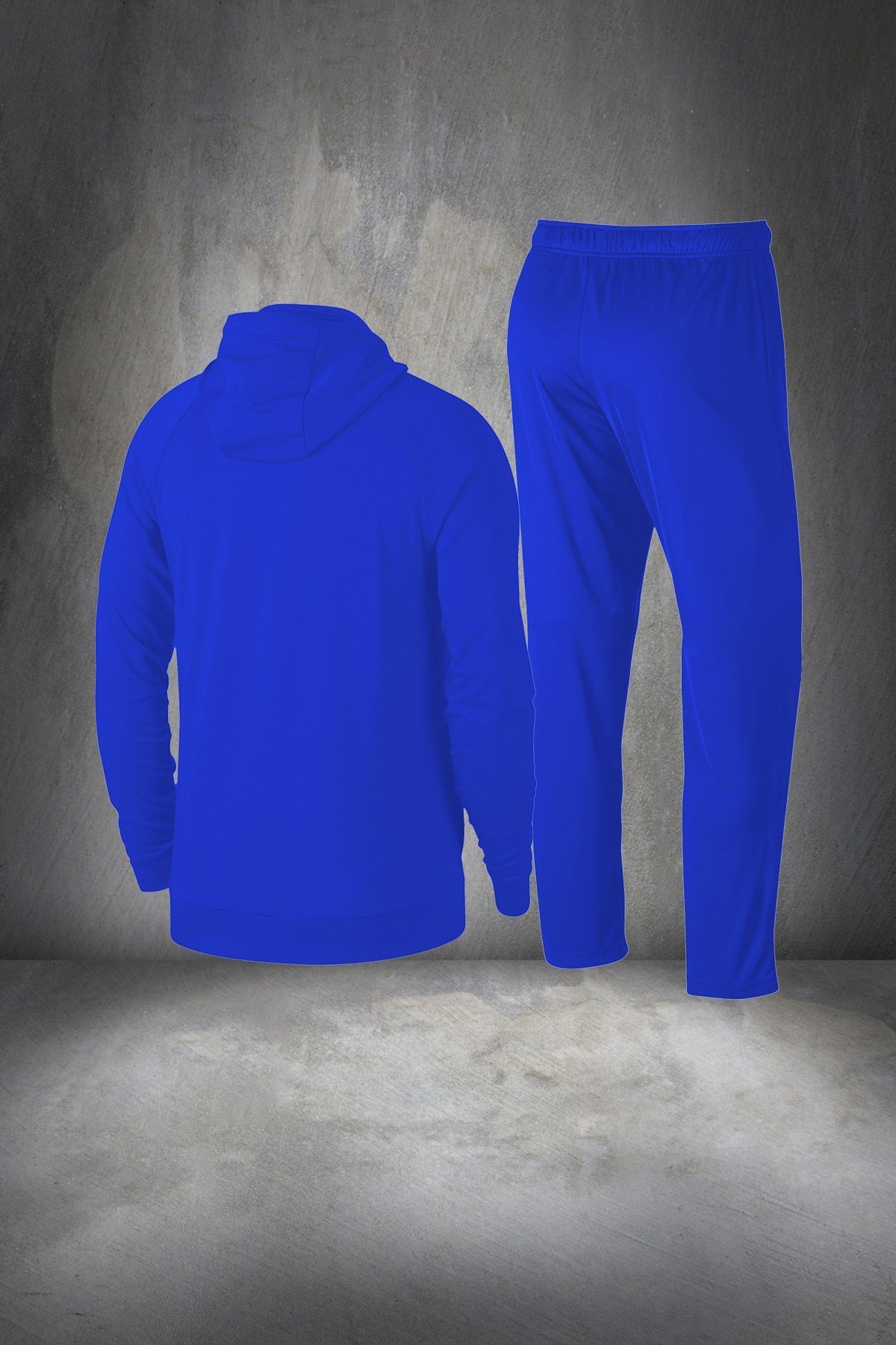 Battal Beden Erkek Mavi İnterlok Kumaş Rahat Kapüşonlu  Şık Eşofman Takımı 4XL-10XL