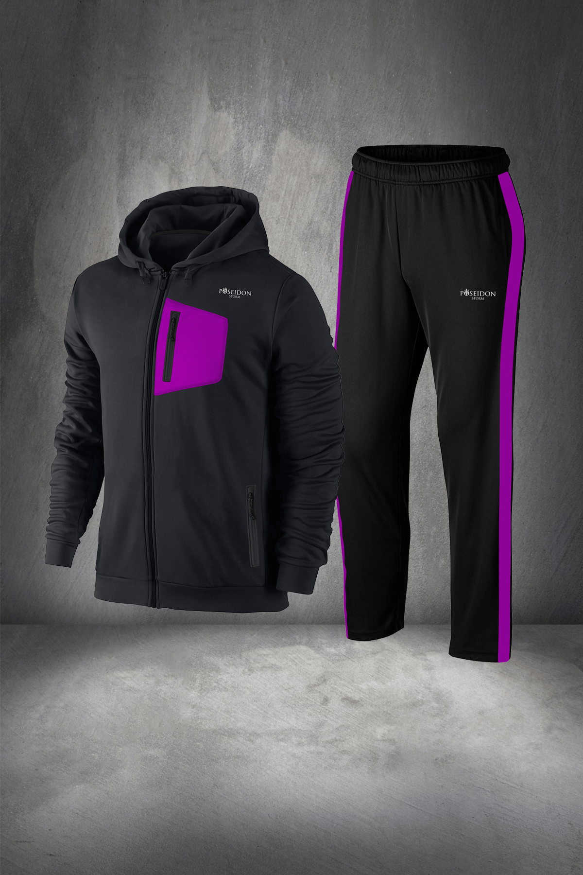 Battal Beden Erkek Siyah Supra Penye Kumaş Önü Cep Detaylı Kapşonlu Eşofman Takımı 4XL-10XL